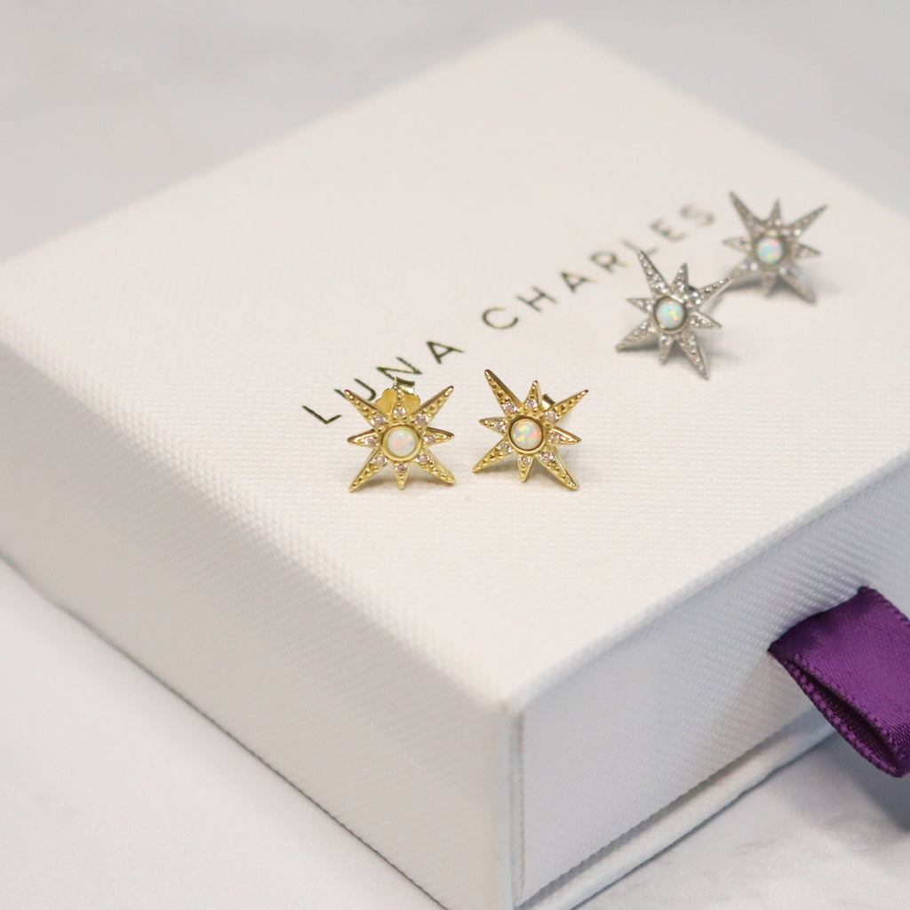 Serin Star Opal Stud Earrings in 18K Gold Plated Silver