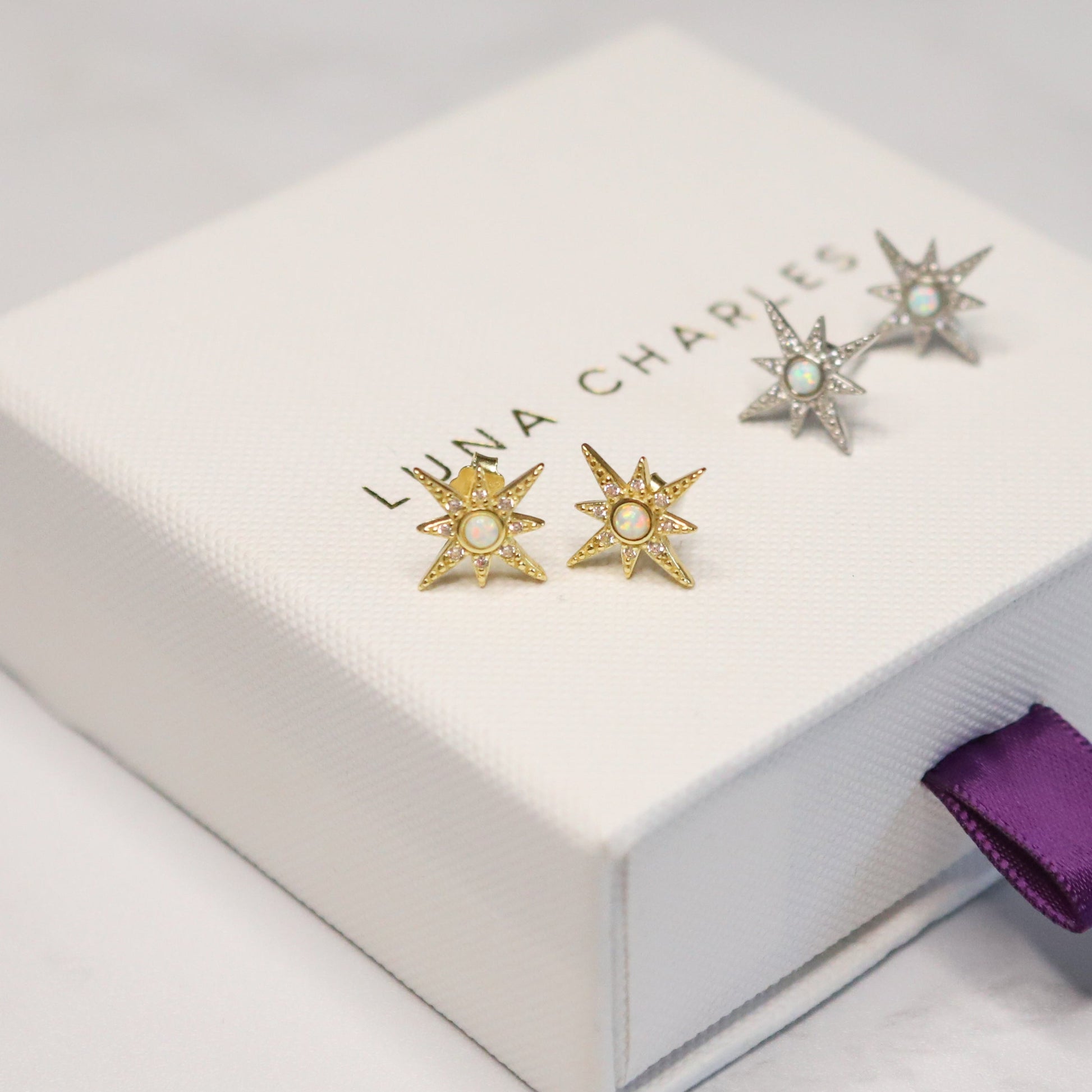 Serin Star Opal Stud Earrings in 18K Gold Plated Silver