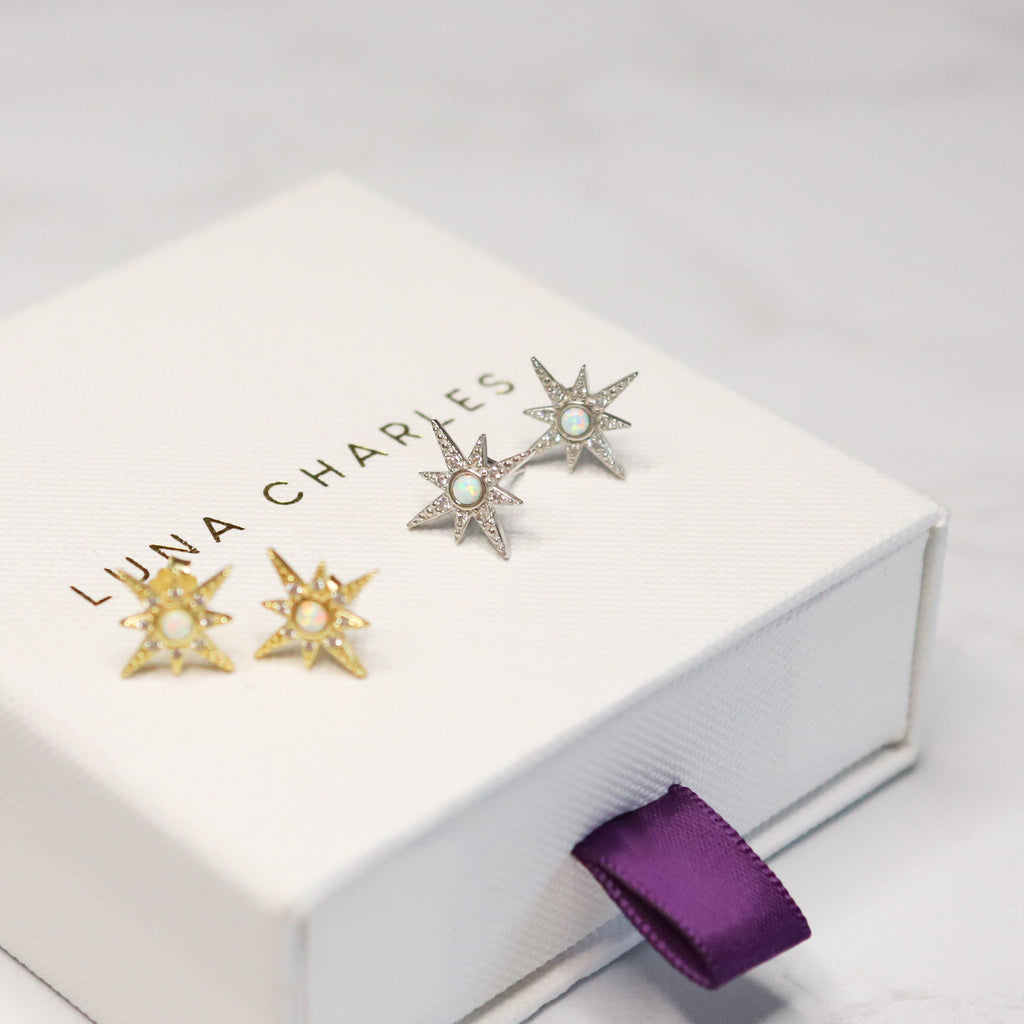 Serin Star Opal Stud Earrings in 925 Sterling Silver