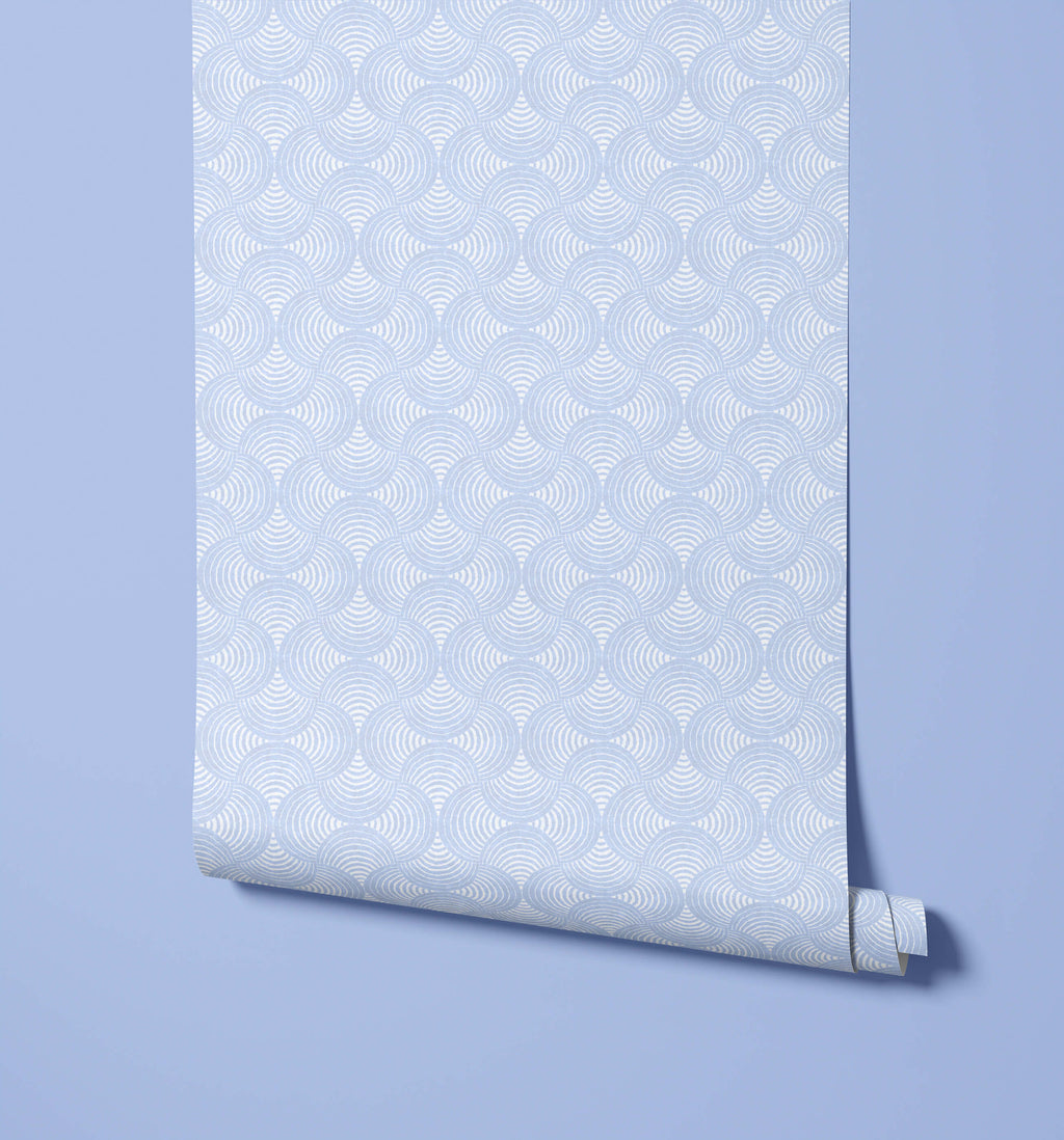 Shell Wallpaper with Block Print Swirl Pattern