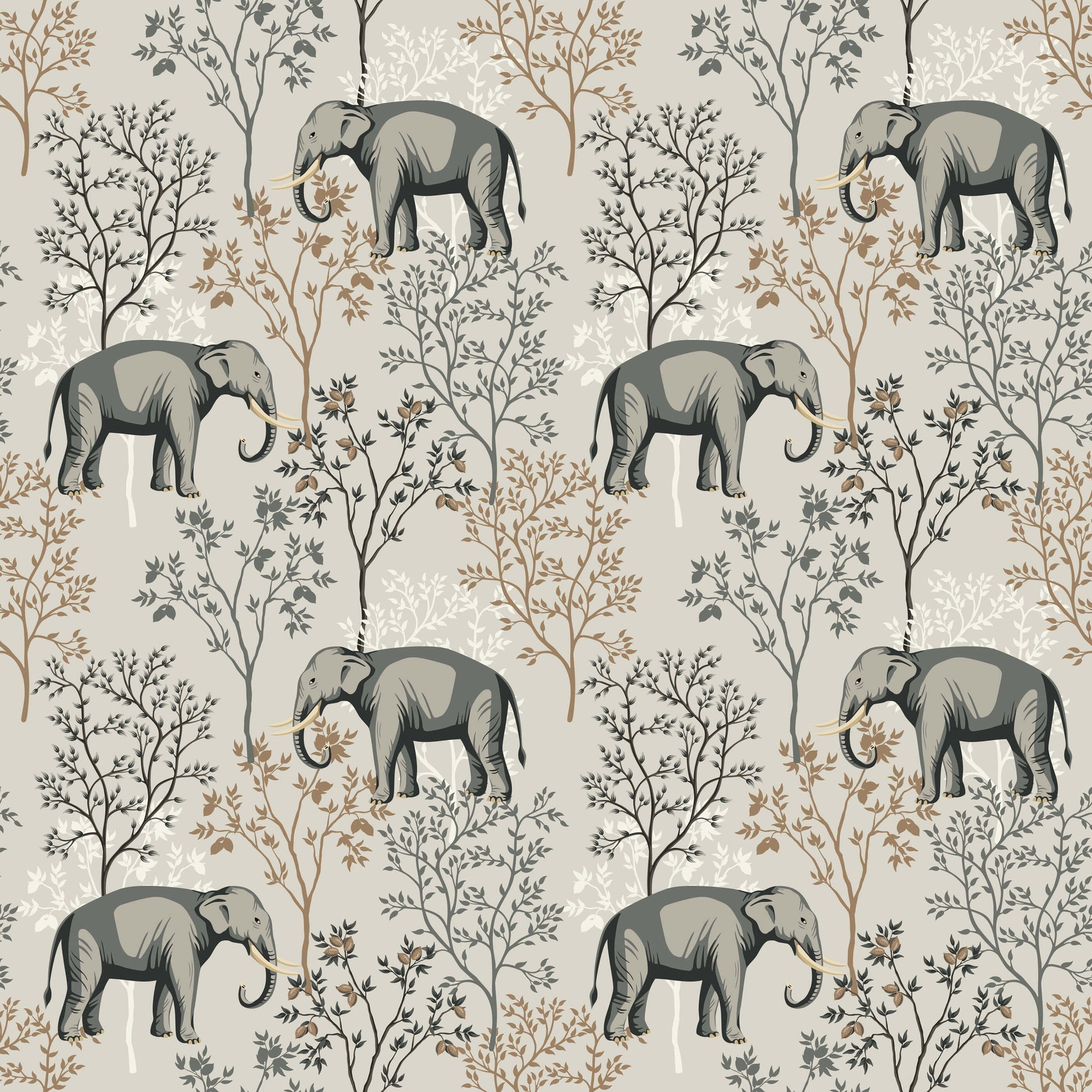 Shenton Elephant Wallpaper in Soft Brown