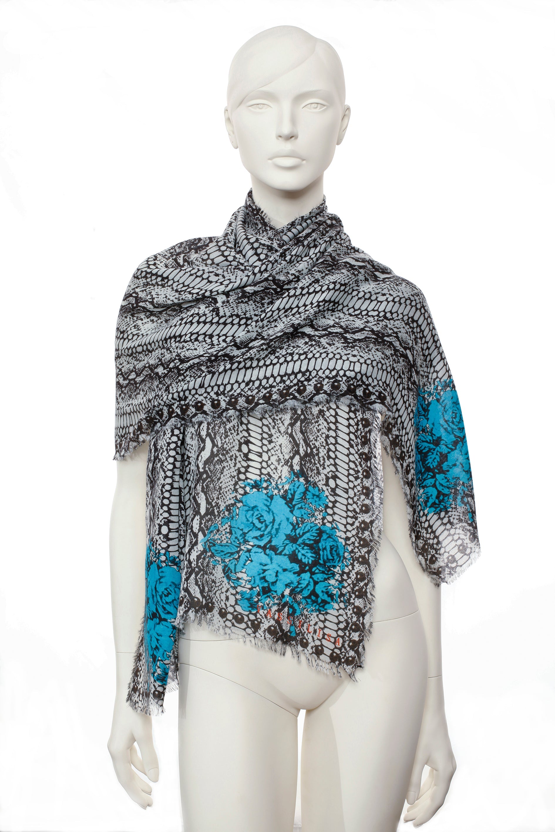 White Snake Print Scarf 140x140cm
