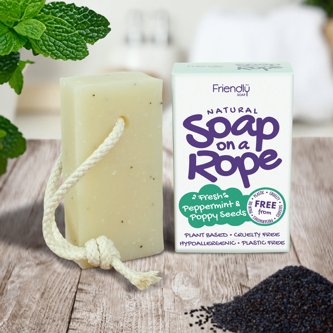 Natural Soap On A Rope Fresh Peppermint and Poppyseeds 125g