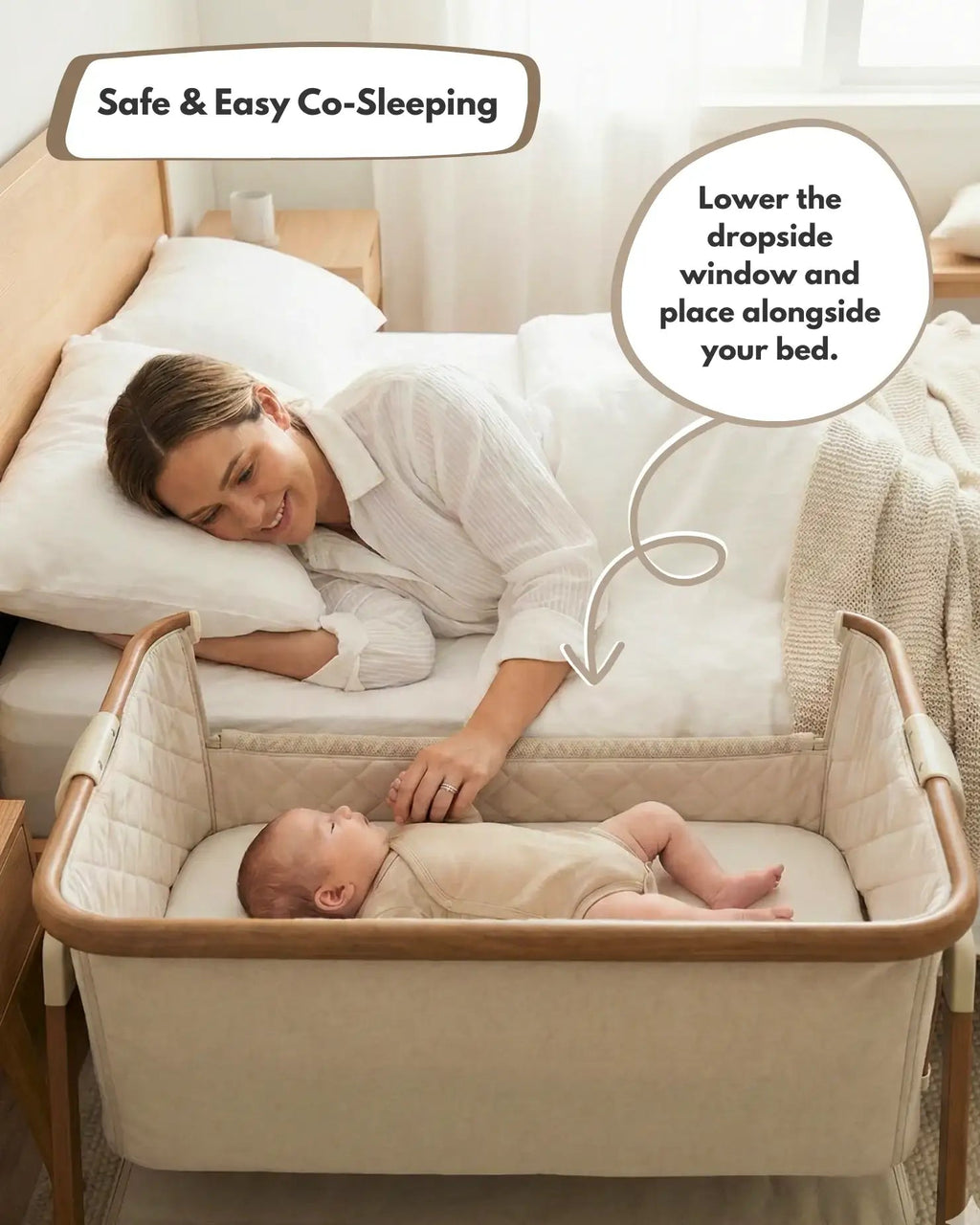 Beige Bedside Crib for Newborns