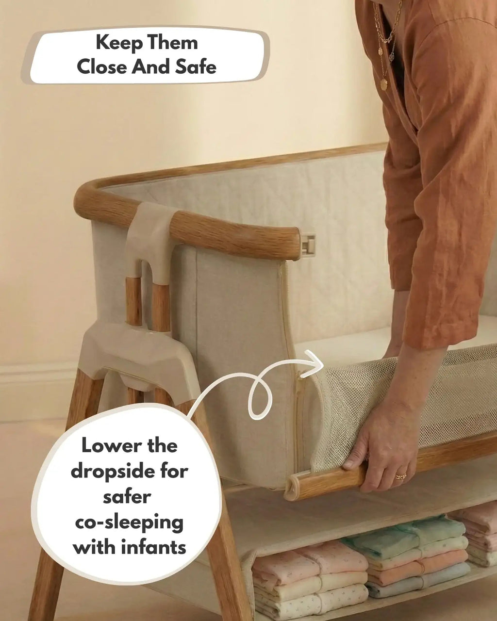 Beige Bedside Crib for Newborns