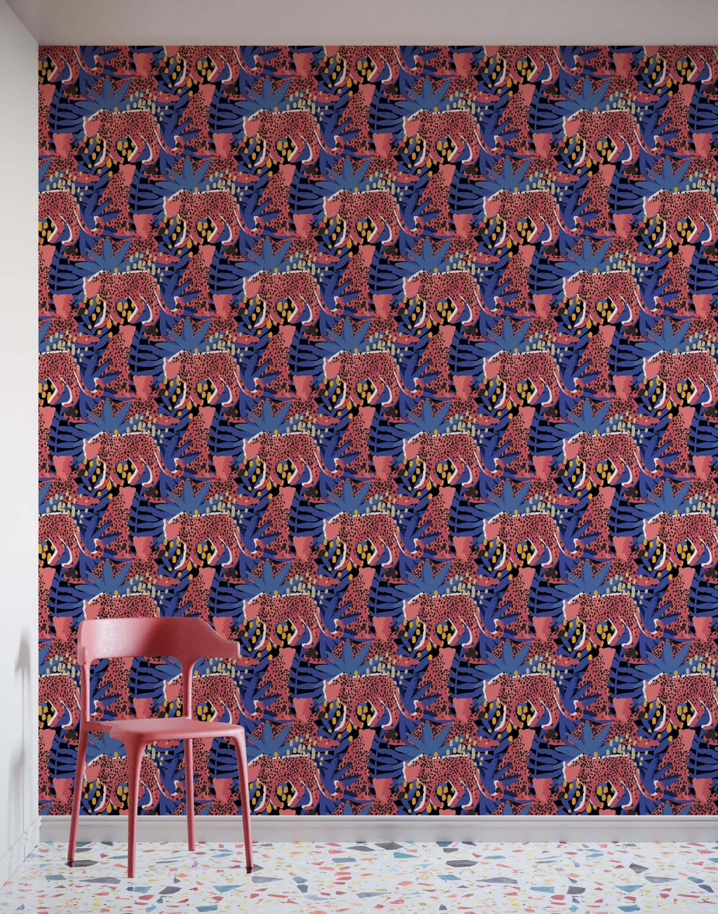 Spot Tropical Wallpaper with Leopards and Leaves