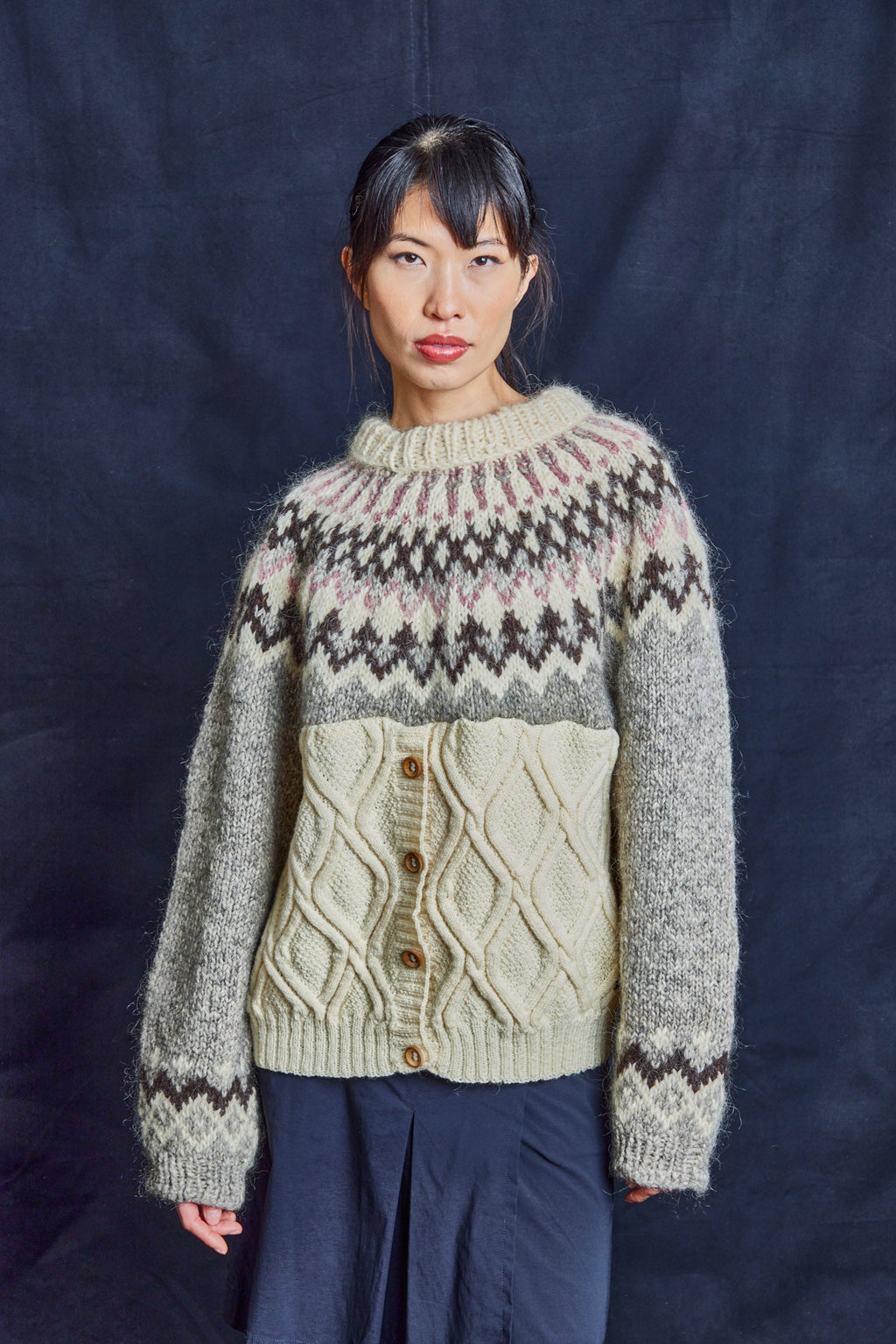 Vintage Wool Knitted Jumper with Wooden Buttons