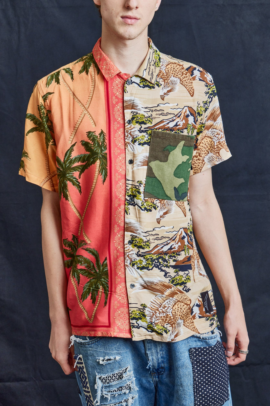 50/50 Hawaiian Shirt in Camo Palms