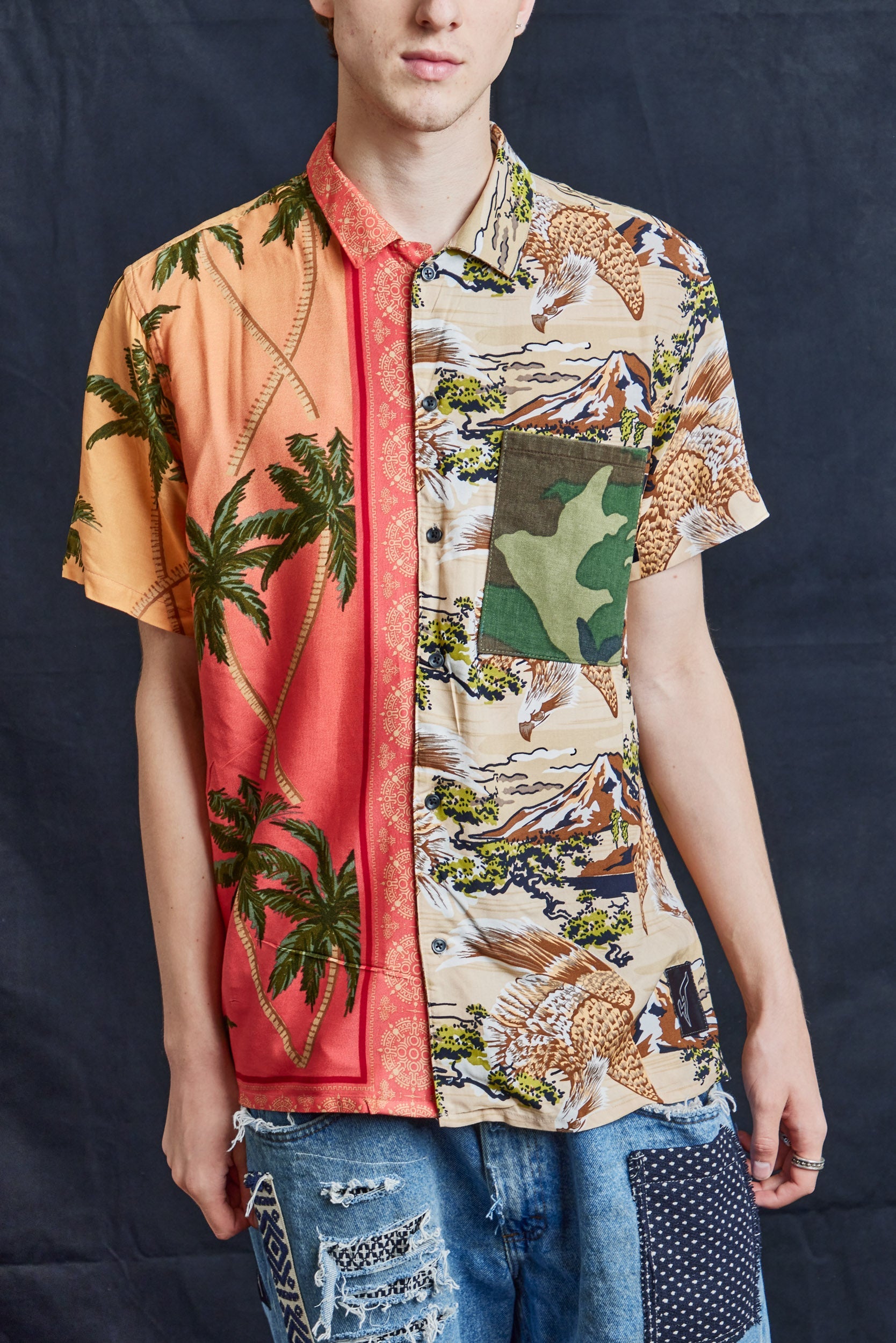 50/50 Hawaiian Shirt in Camo Palms