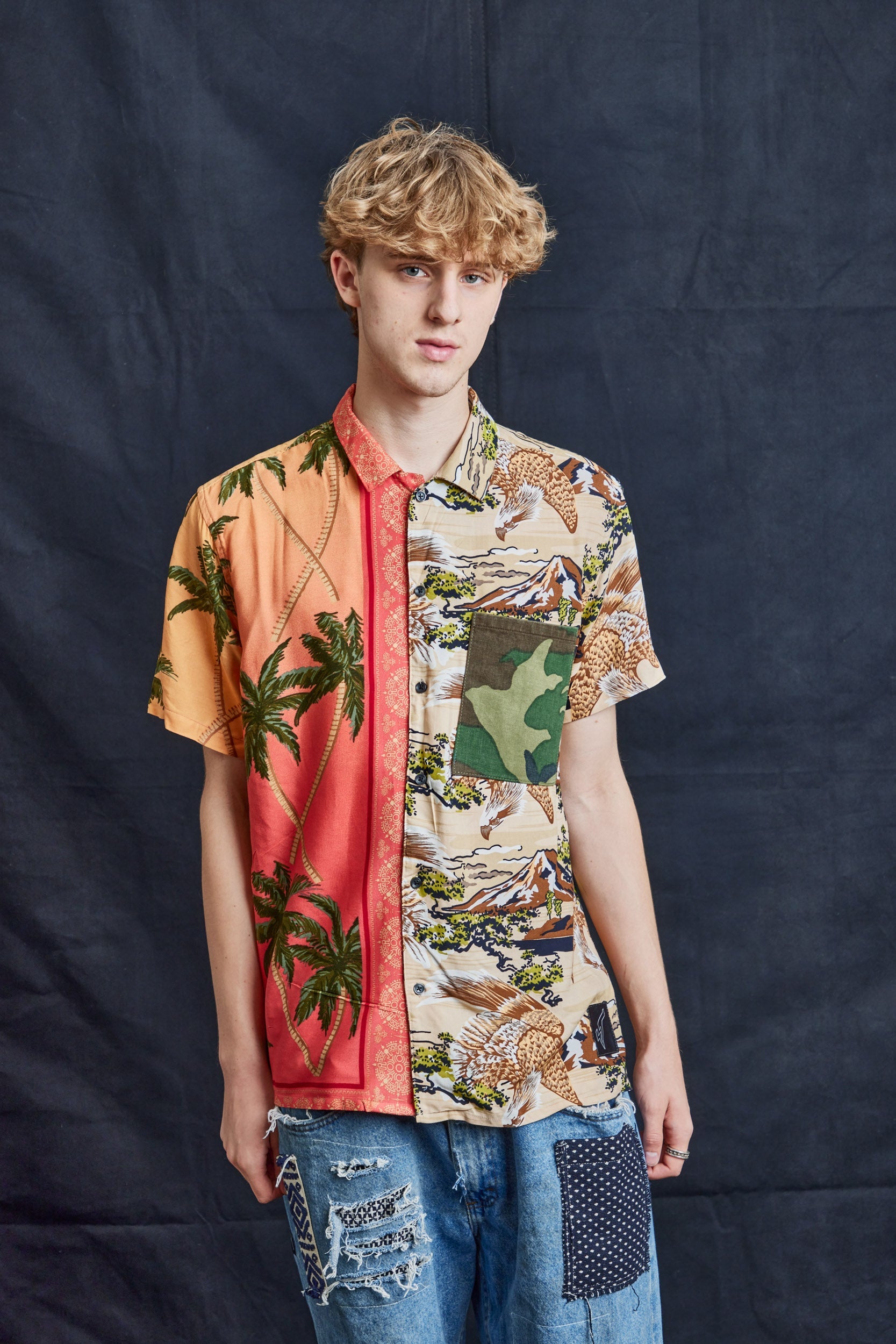 50/50 Hawaiian Shirt in Camo Palms