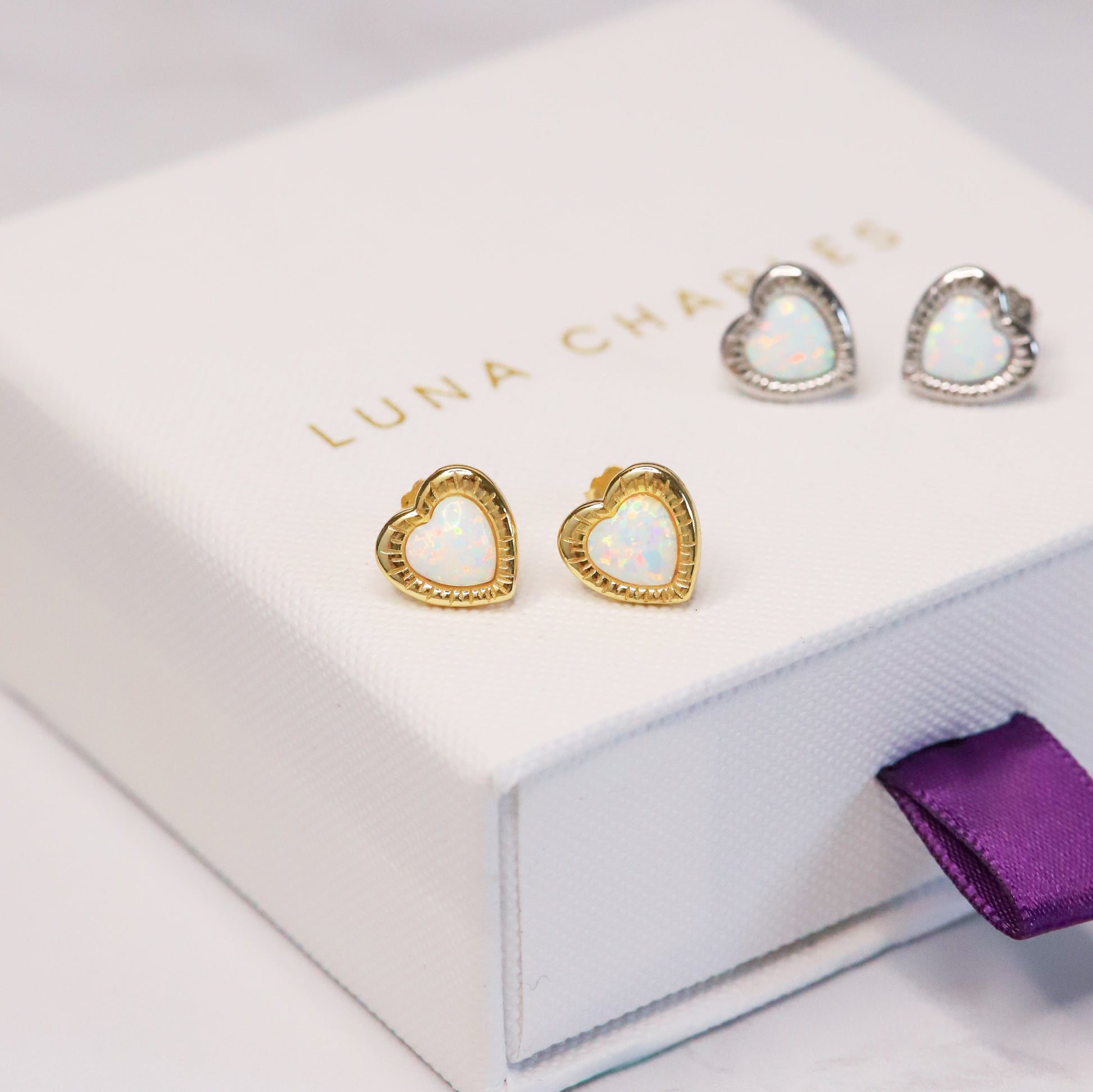Opal Heart Studs in 18k Gold Plated Sterling Silver