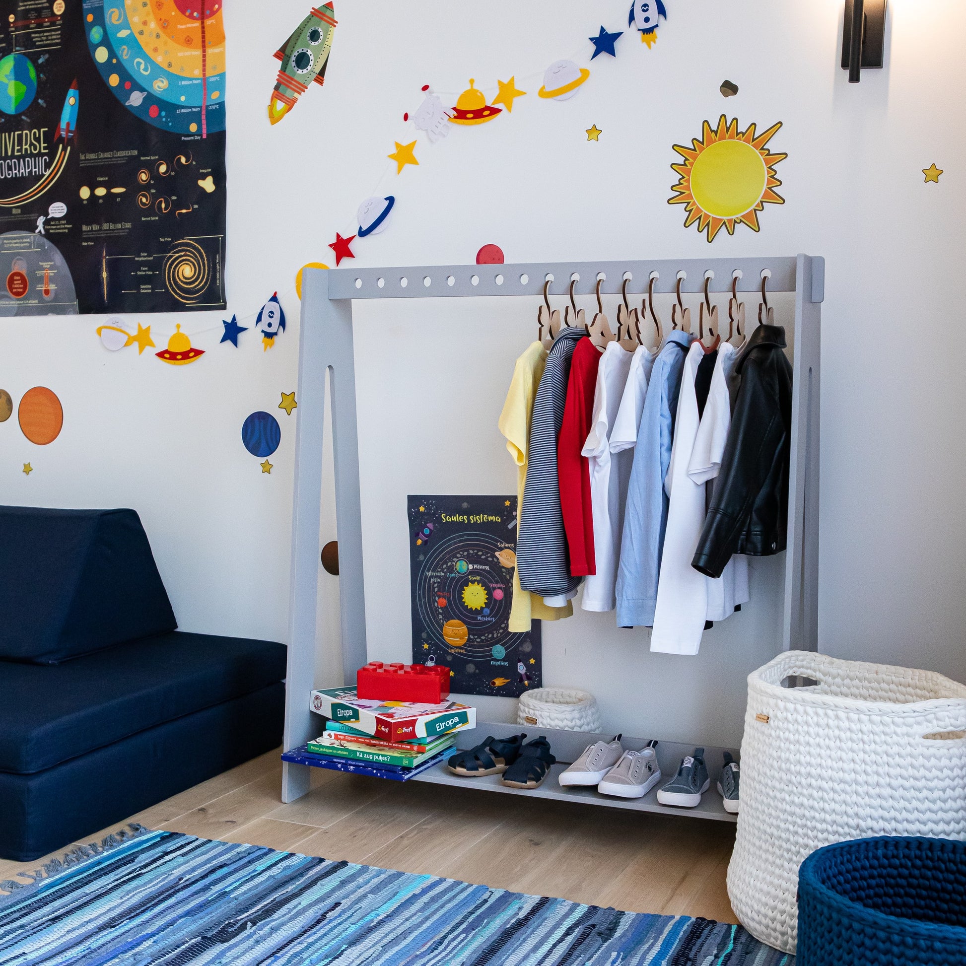 Stylish Montessori Toddler Dress Up Rack - Encourages Independence by Montessori House Bed at www.brixbailey.com
