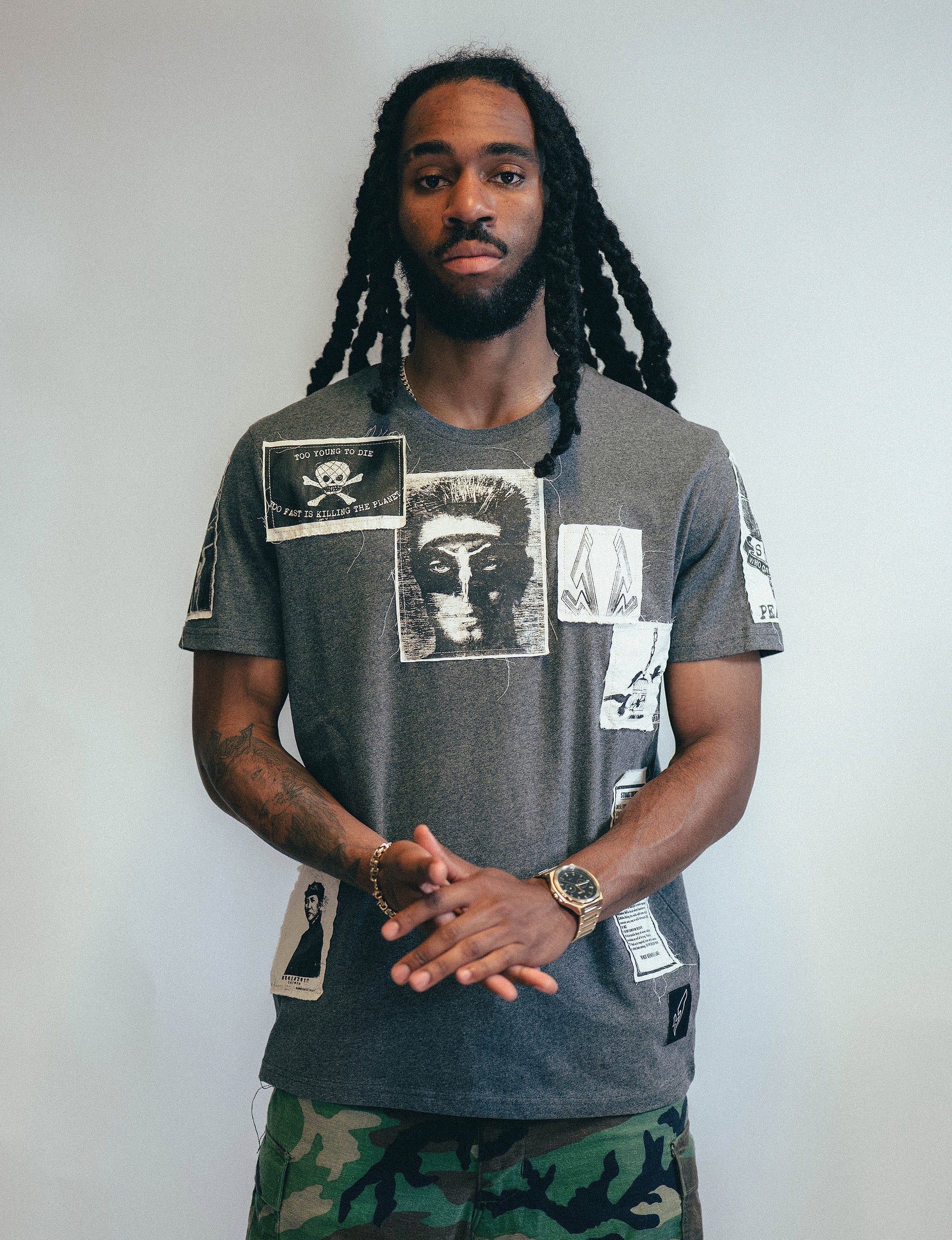 Grey Multipatch T-Shirt in Organic Cotton