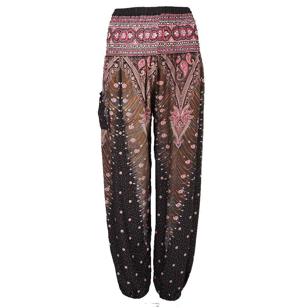 Peacock Feather Harem Pants in Turquoise