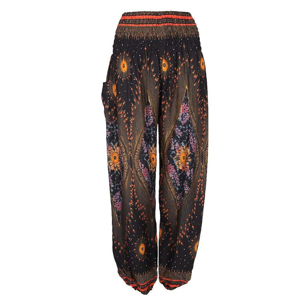 Peacock Feather Harem Pants in Turquoise