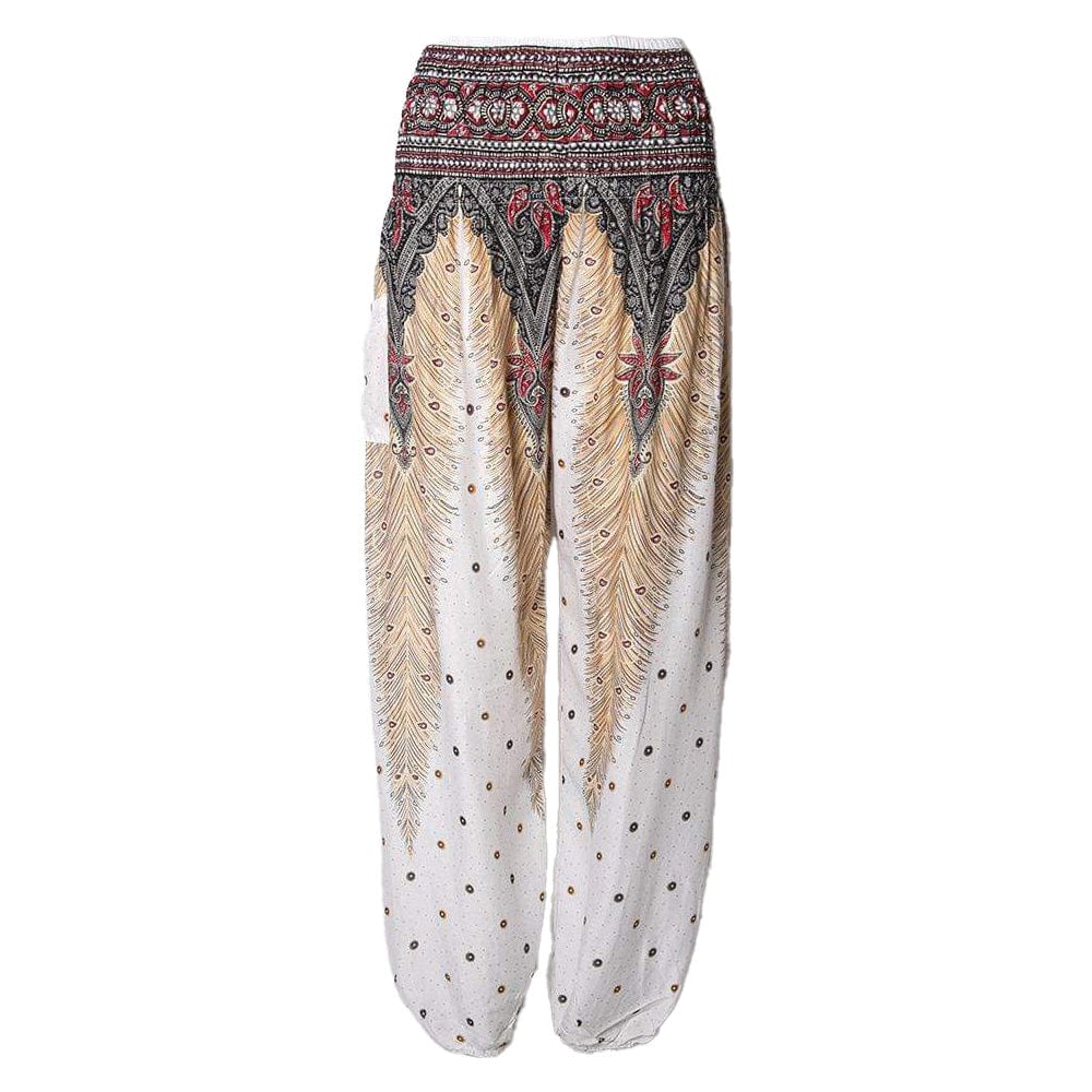 Peacock Feather Harem Pants in Turquoise