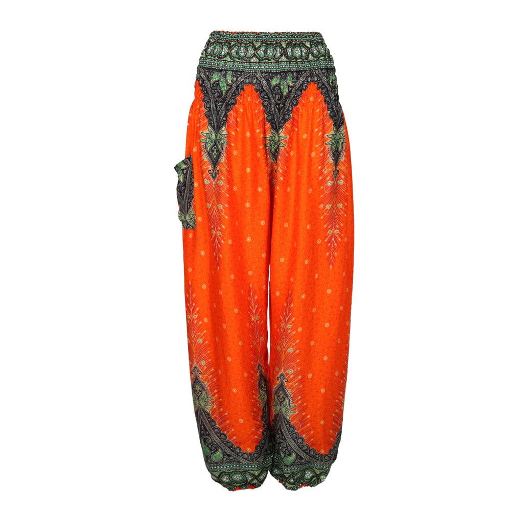 Peacock Feather Harem Pants in Turquoise