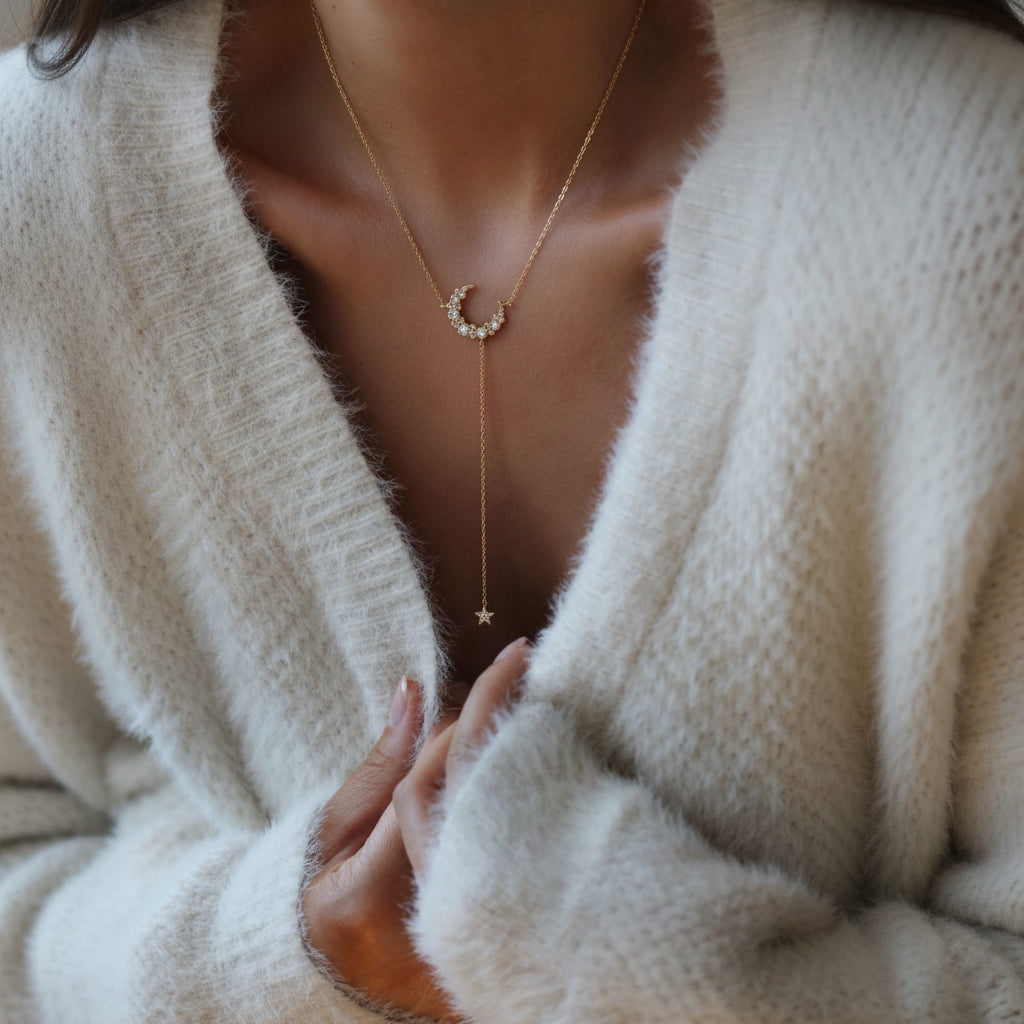 Moon Drop Necklace in 18K Gold Plated Sterling Silver