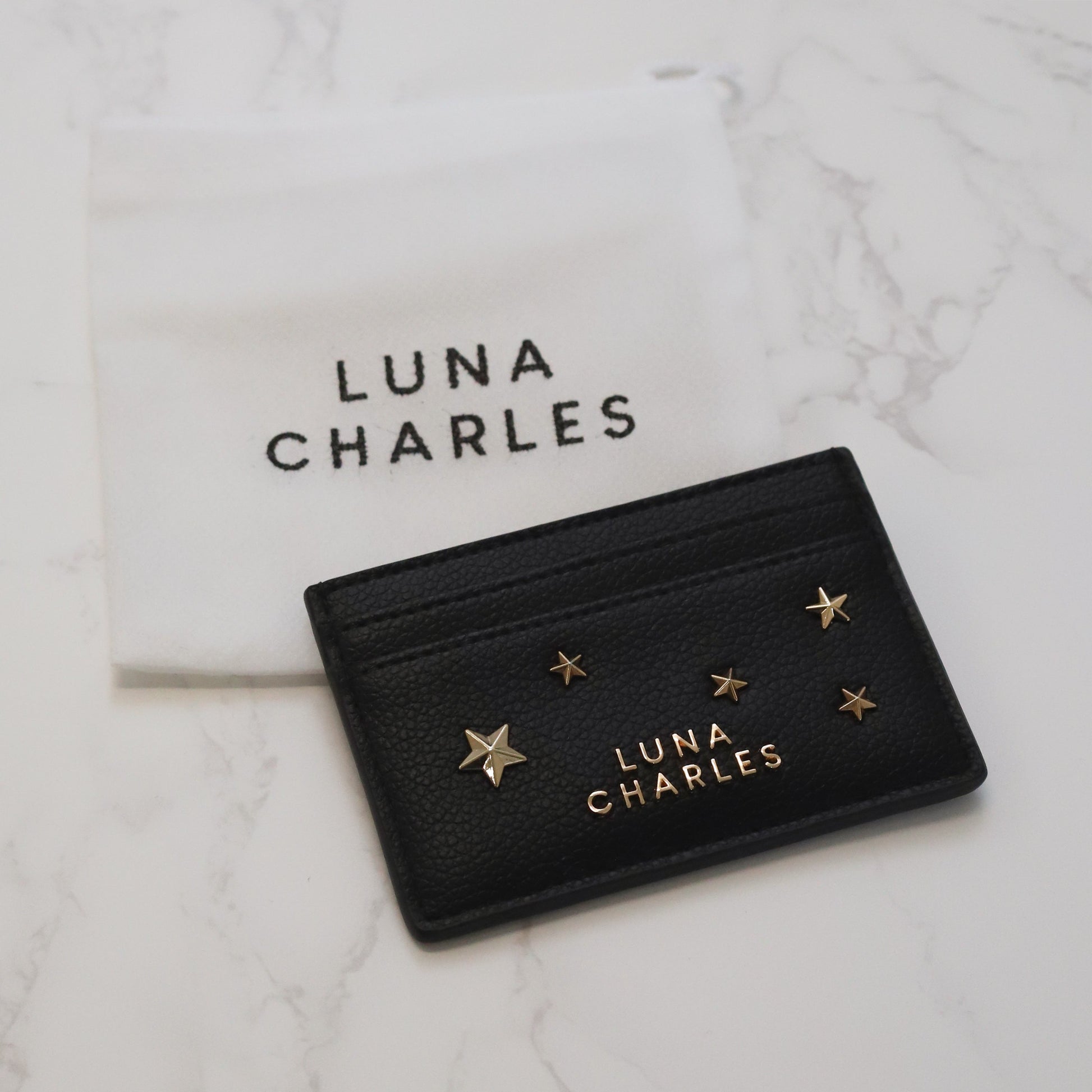 Star Studded Card Holder in Black and Gold