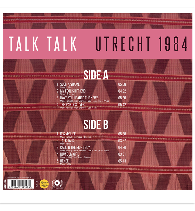 Talk Talk Utrecht 1984 Limited Edition 12 Inch Album on 180g Transparent Magenta Vinyl