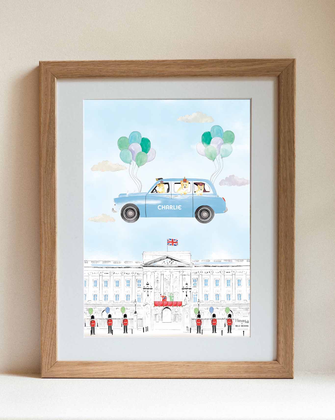 Flying Blue Black Cab of London Framed Print
