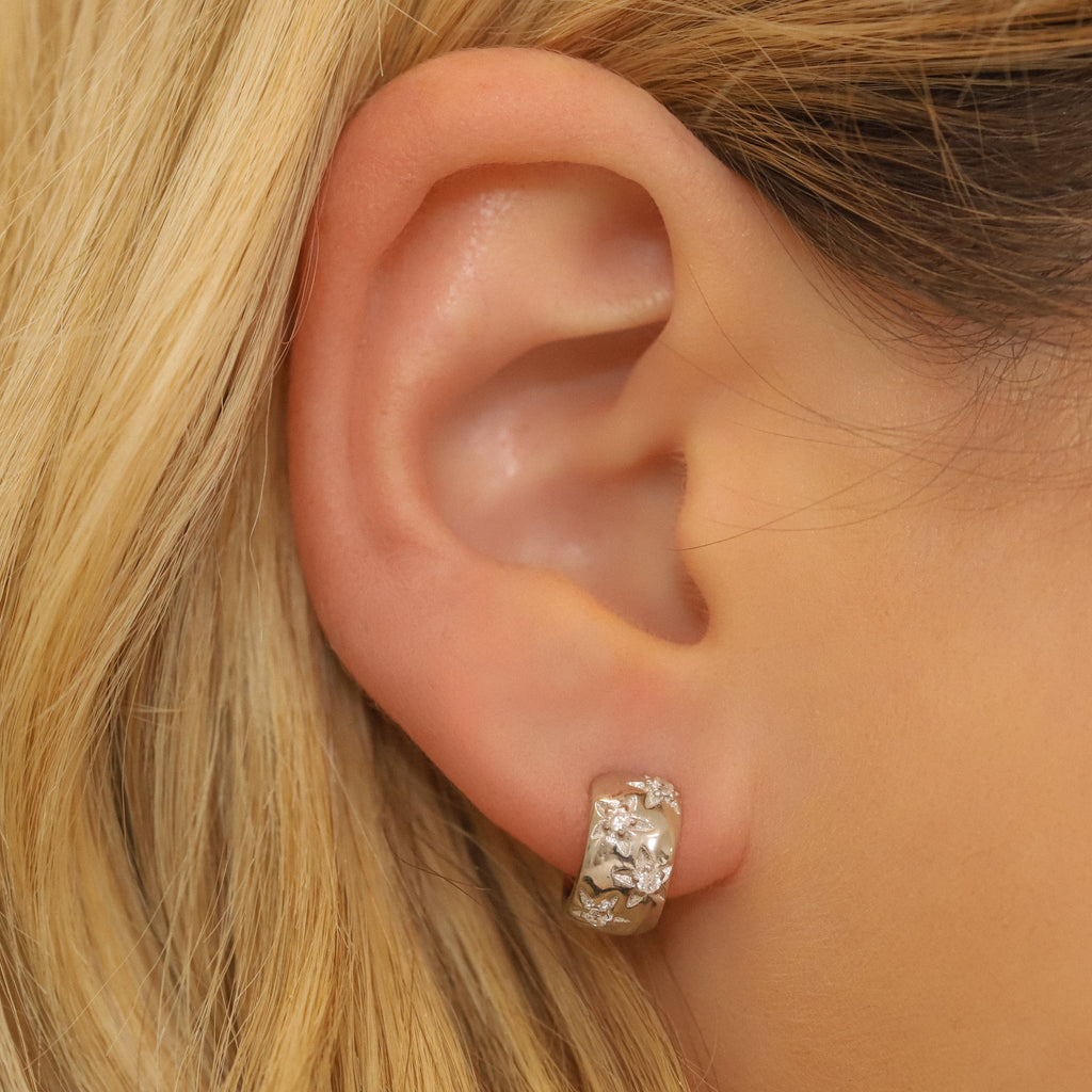 Chunky Star Huggie Earrings in Sterling Silver