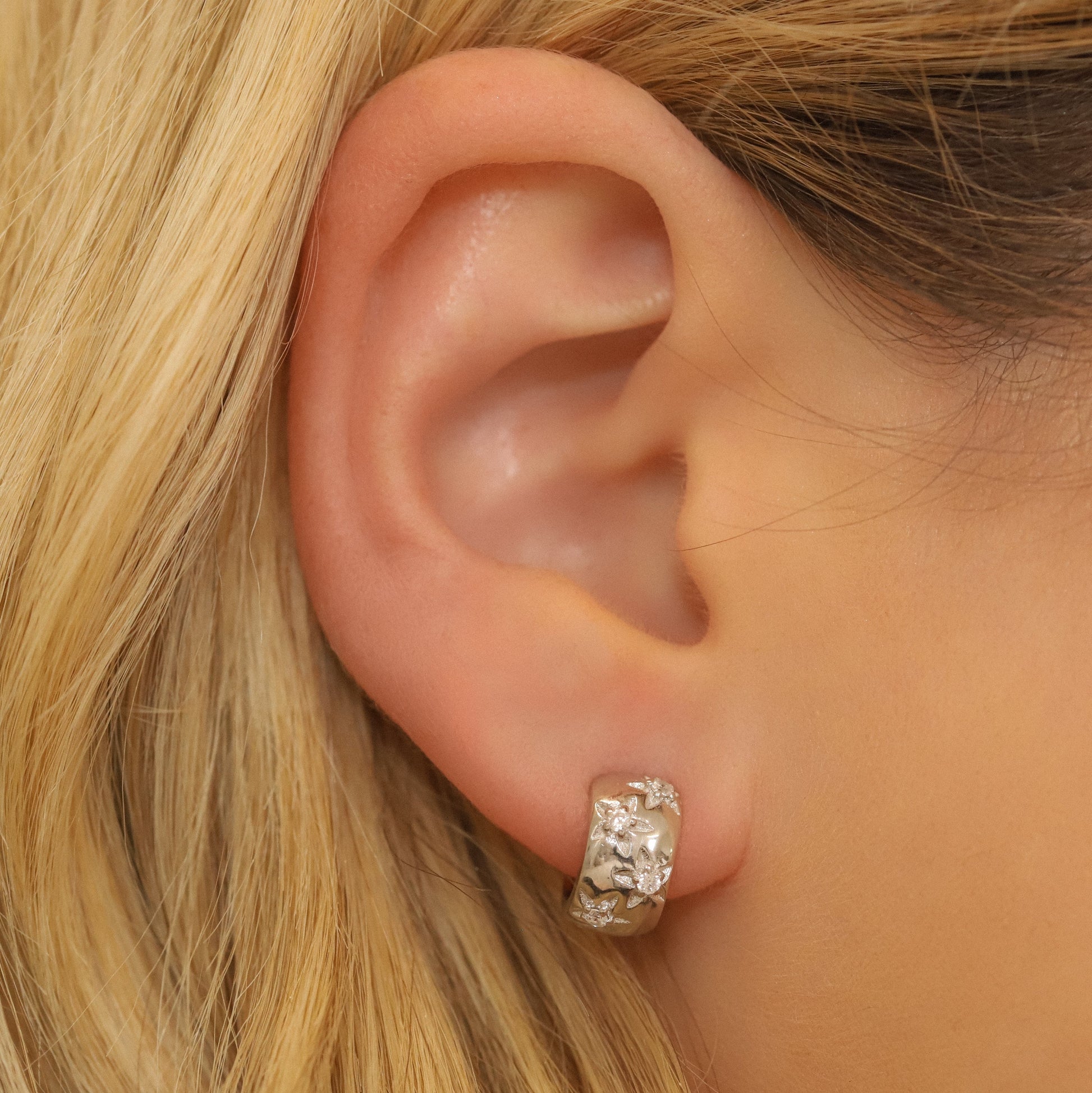 Chunky Star Huggie Earrings in Sterling Silver