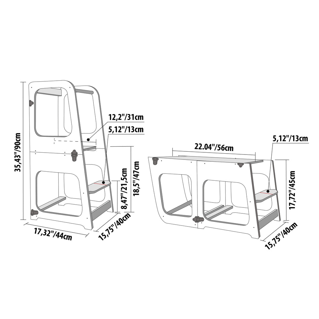 2-in-1 Convertible Kitchen Tower – Safe & Creative Child Learning by Montessori House Bed at www.brixbailey.com