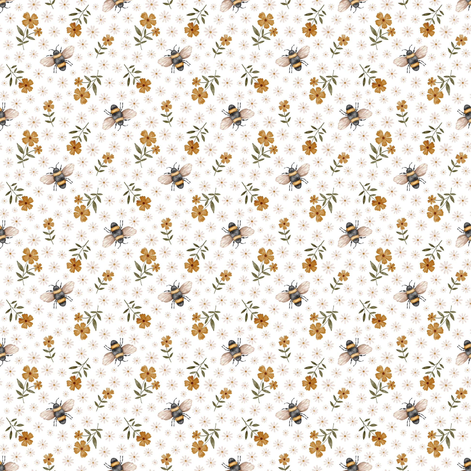 Bee Wallpaper with Floral Design
