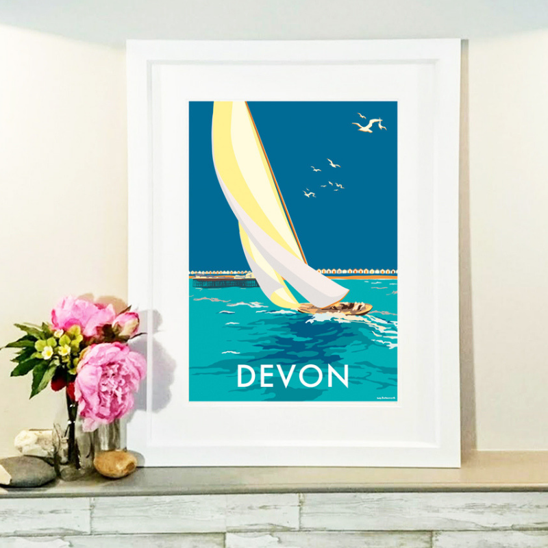 Devon Sailing Boat Vintage Seaside Print