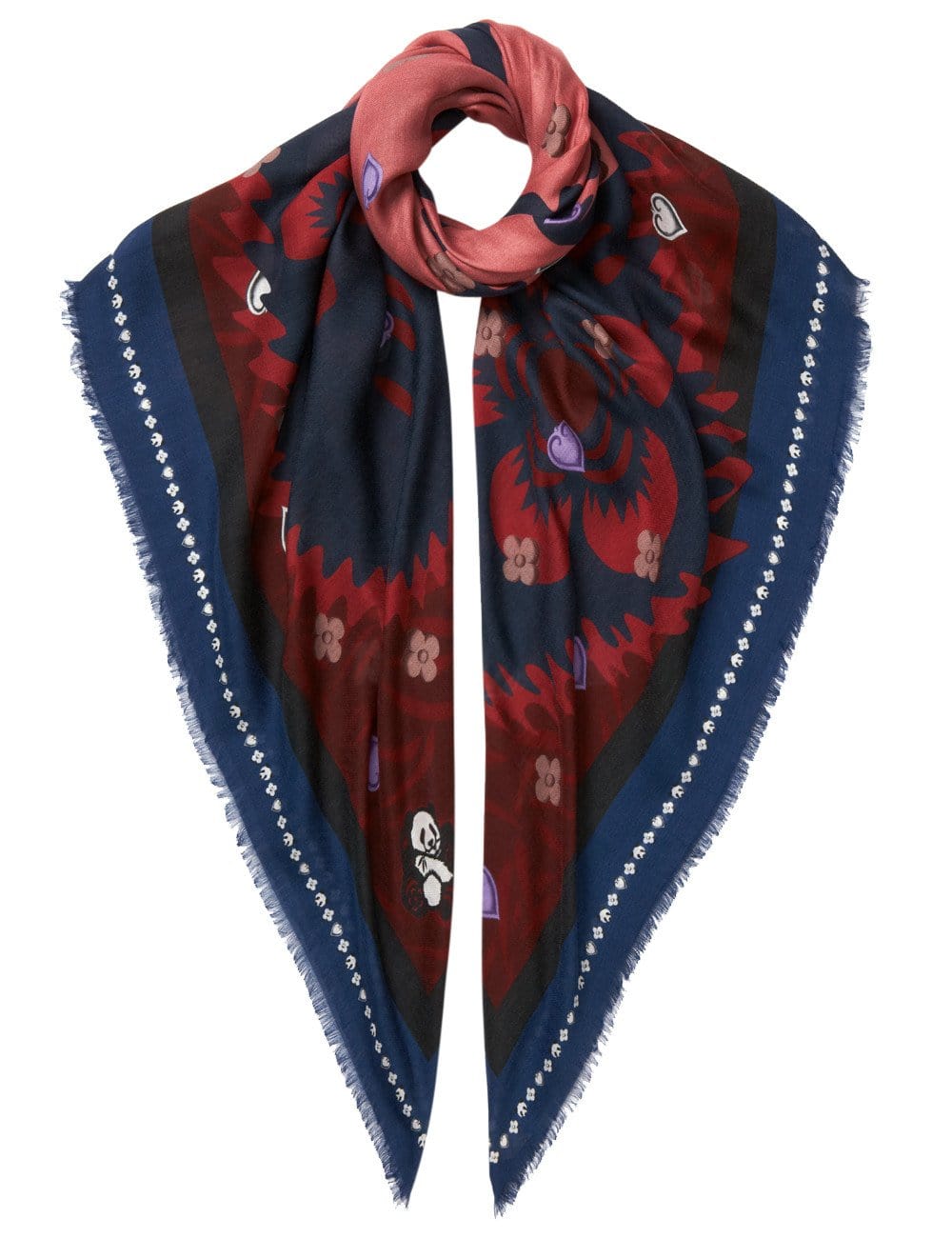 Burgundy Cashmere Modal Scarf with Panda and Emoji Print