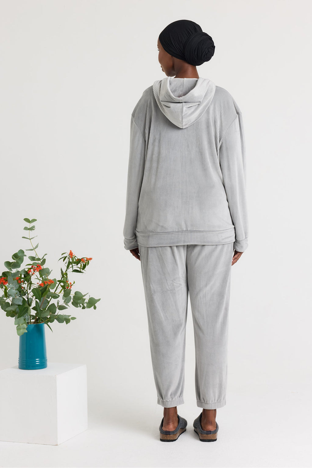 Velour Hoody Jogger Set in Grey