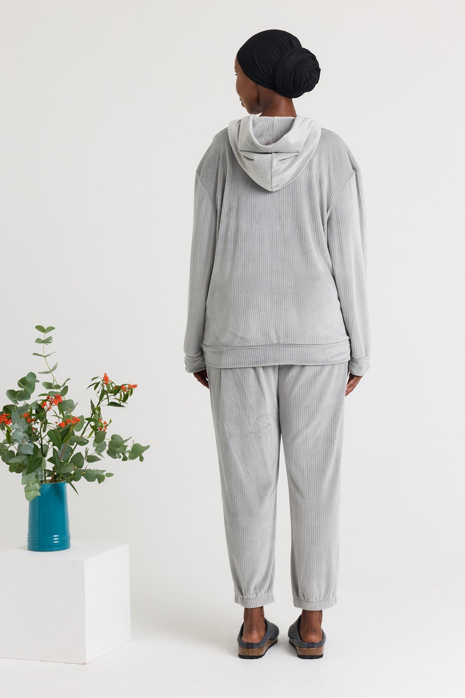 Velour Hoody Jogger Set in Grey