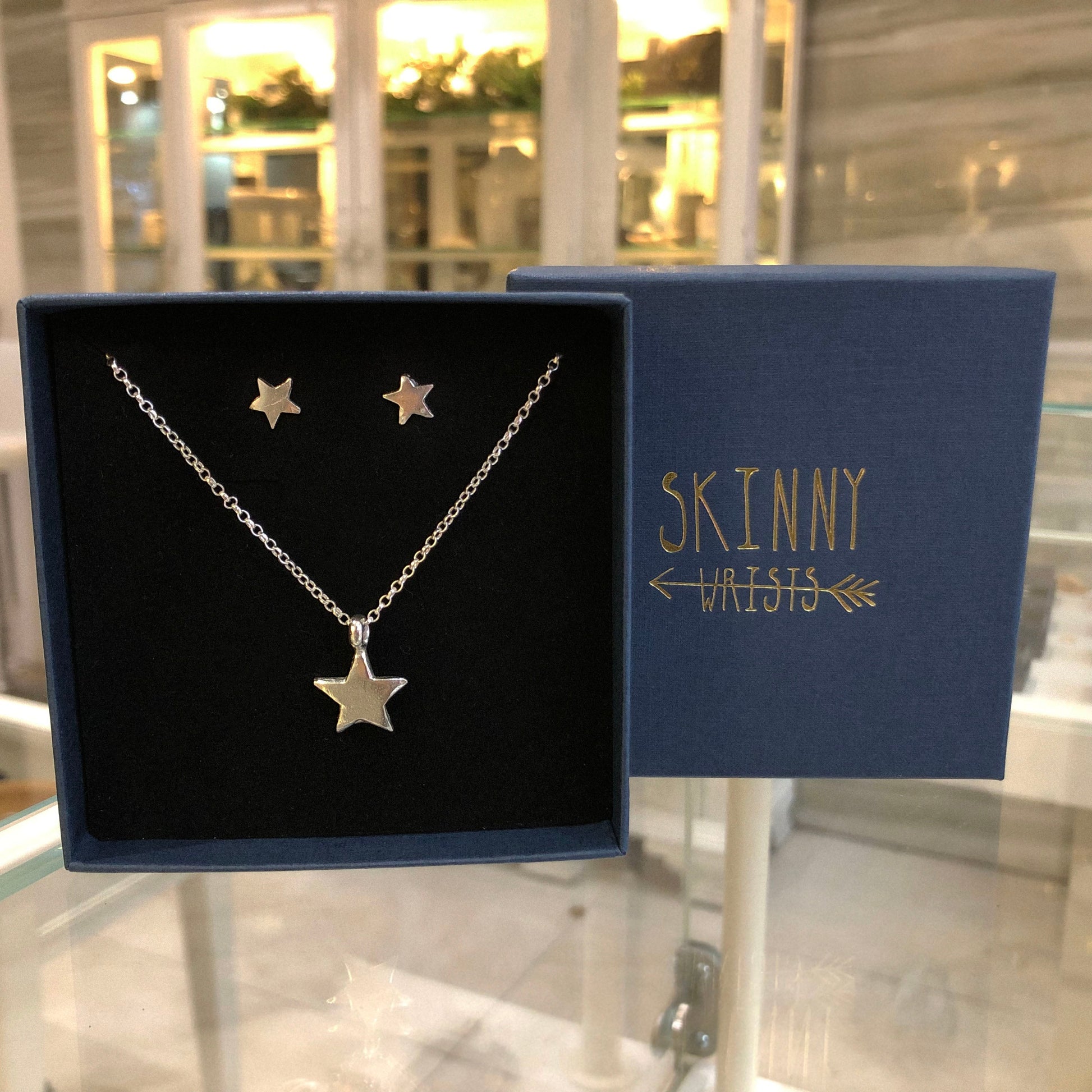 Star Necklace and Earrings Set in Recycled Sterling Silver