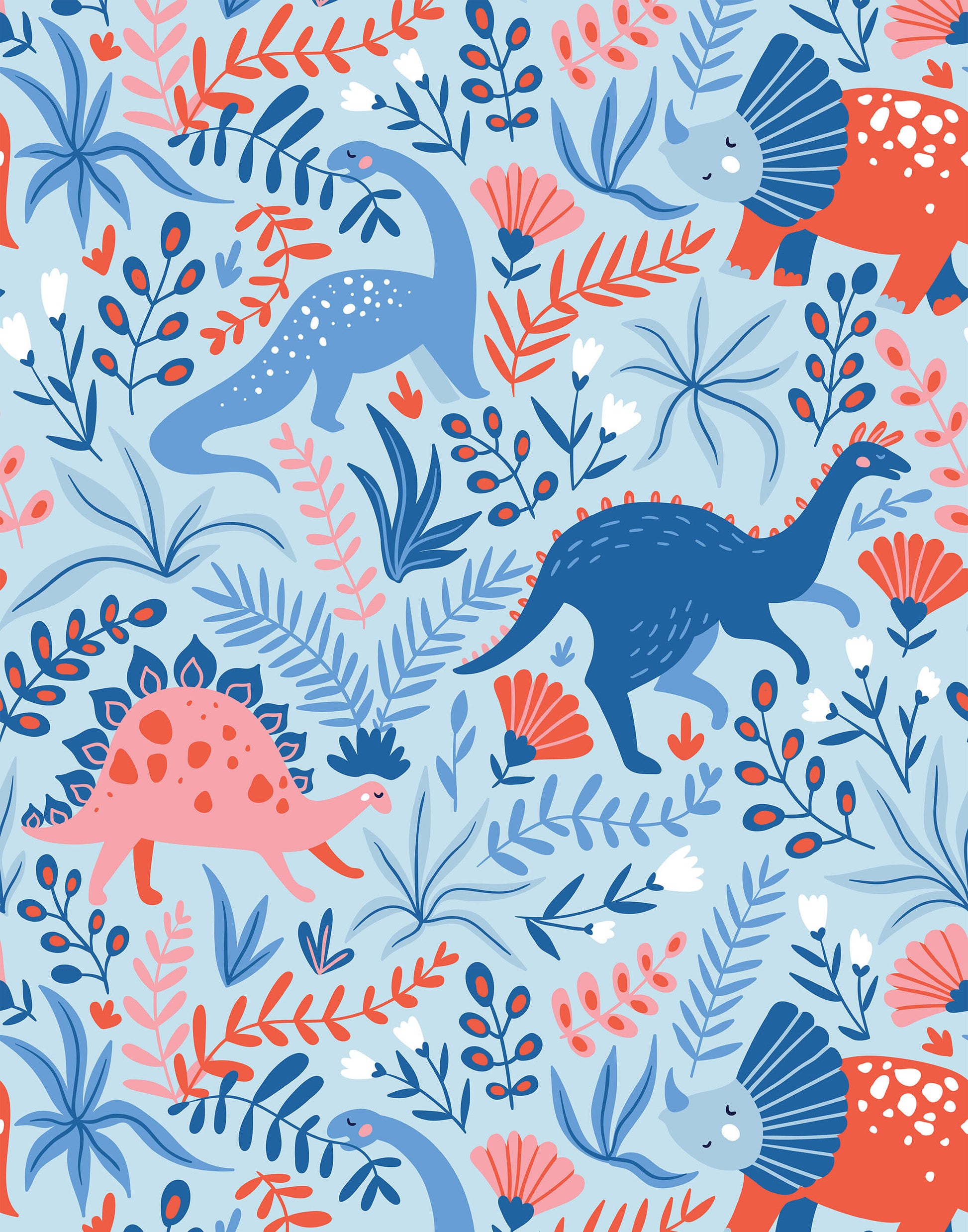 Roar Dinosaur Wallpaper with Botanicals