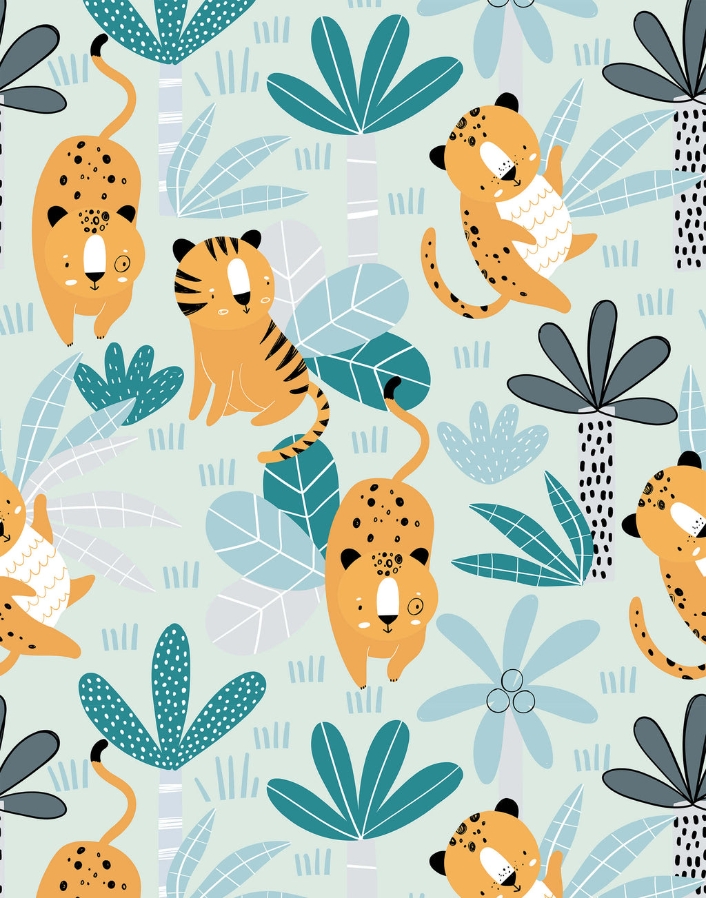 Jungle Wildlife Kids Wallpaper with Tigers and Leopards