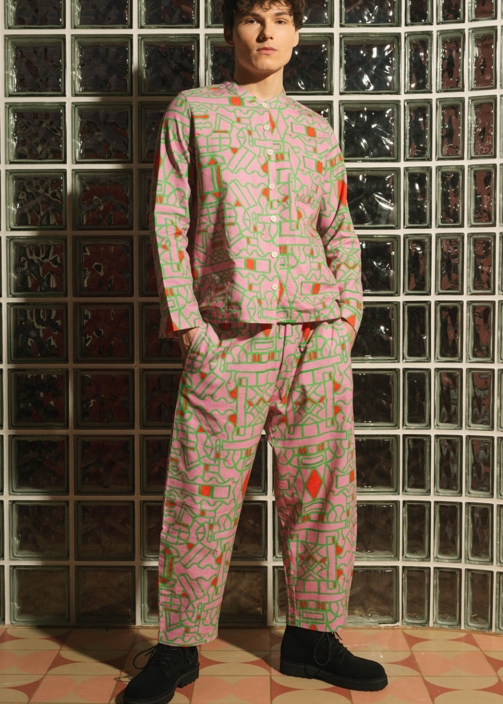 Organic Cotton Linen Shirt in Blush Horizon