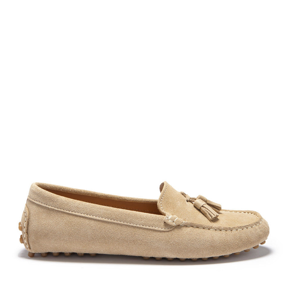 Women's Taupe Suede Tasselled Driving Loafers