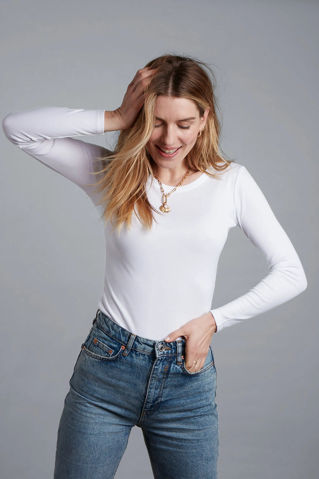Women's Long Sleeve Crew Neck Cotton Modal Blend T-Shirt