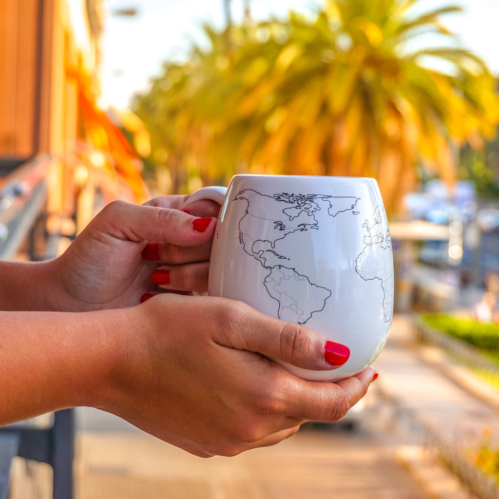 World Map Colour In Mug with Ceramic Pen