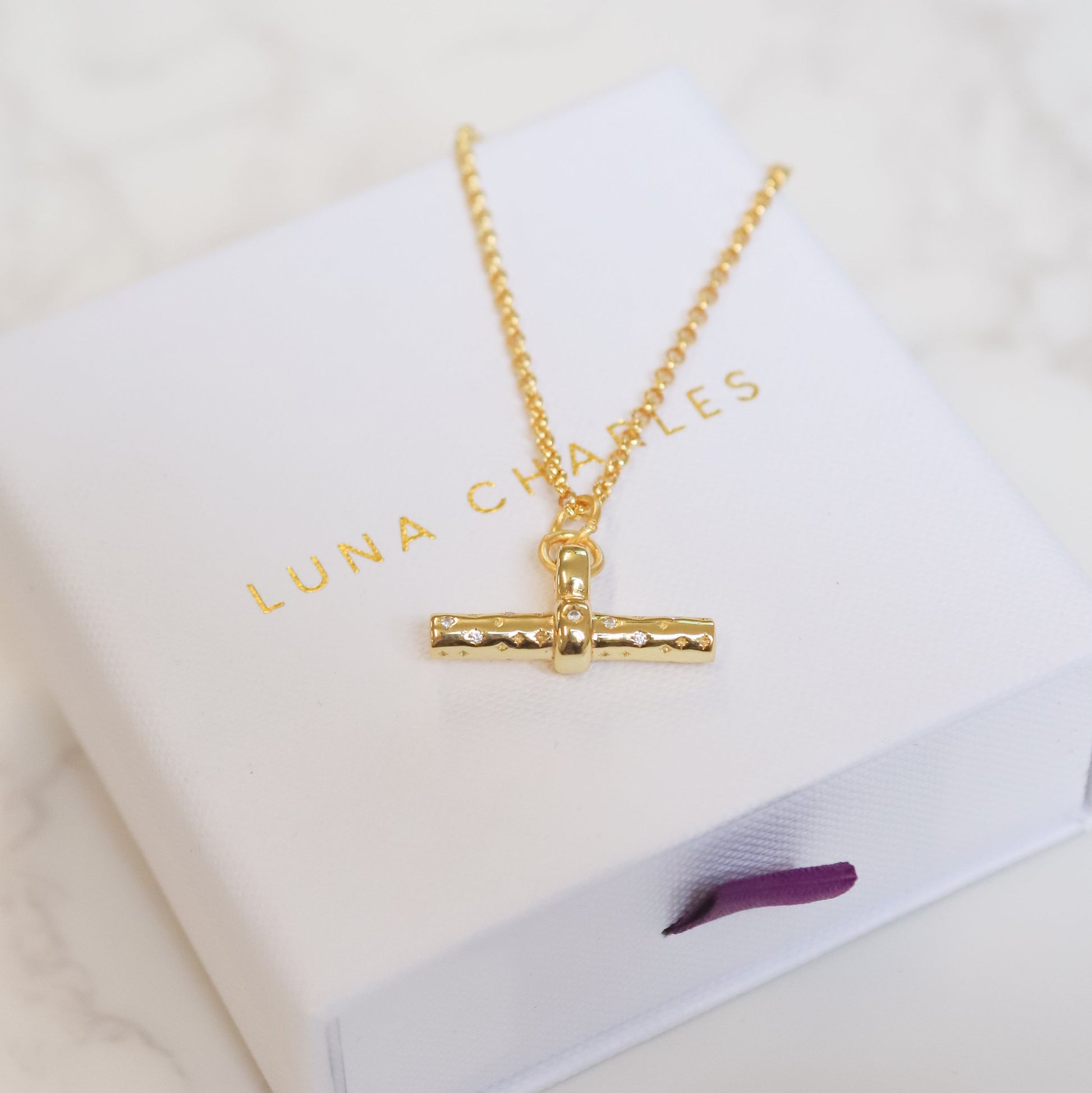 Wren T Bar Necklace in 18k Gold Plated