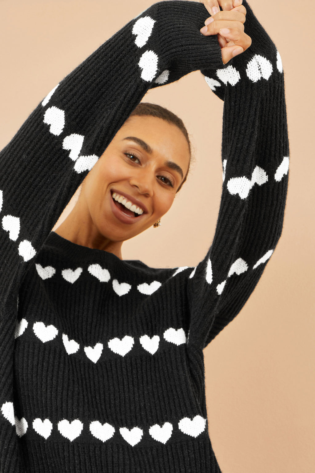 Black Knitted Jumper with Heart Stripes