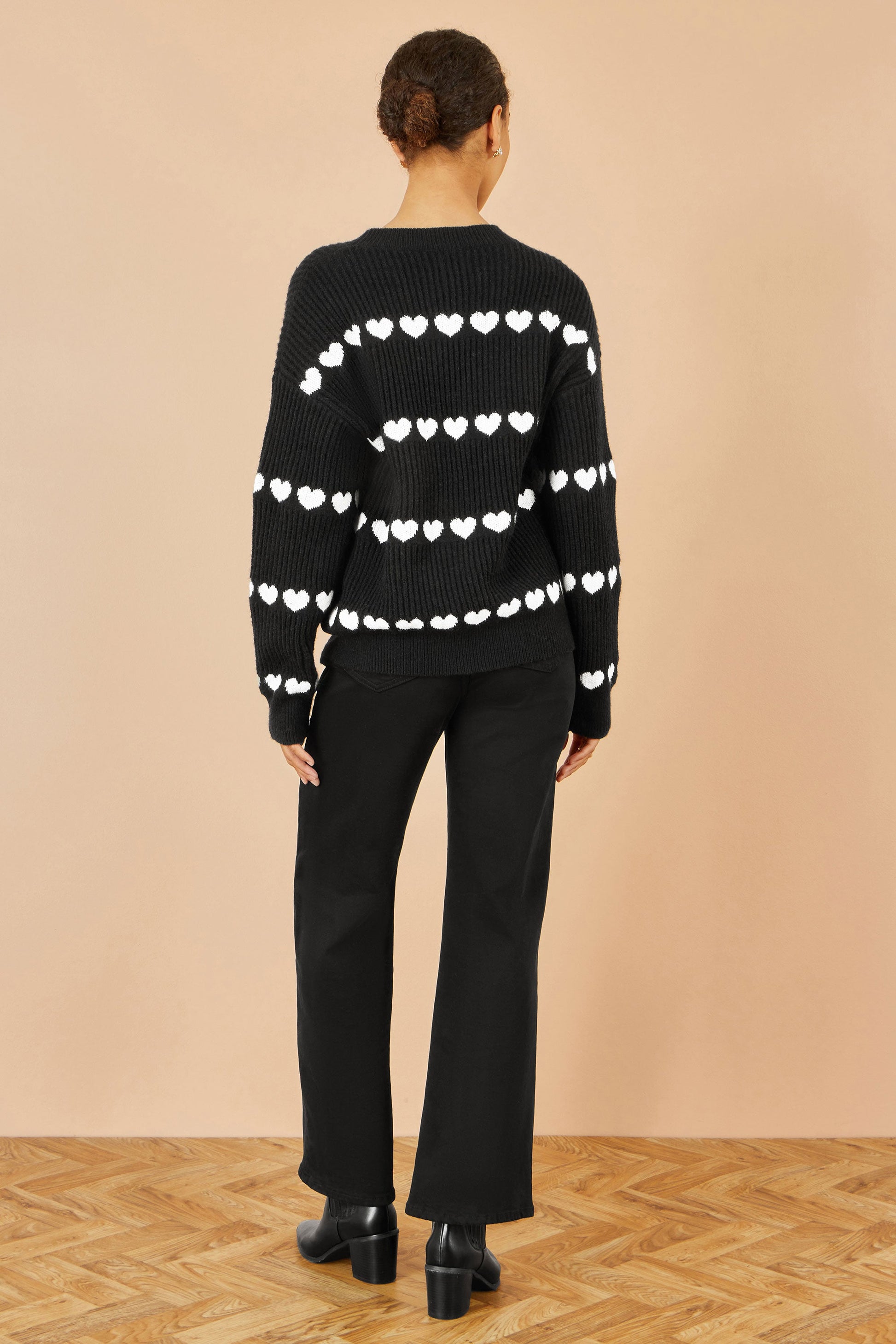 Black Knitted Jumper with Heart Stripes