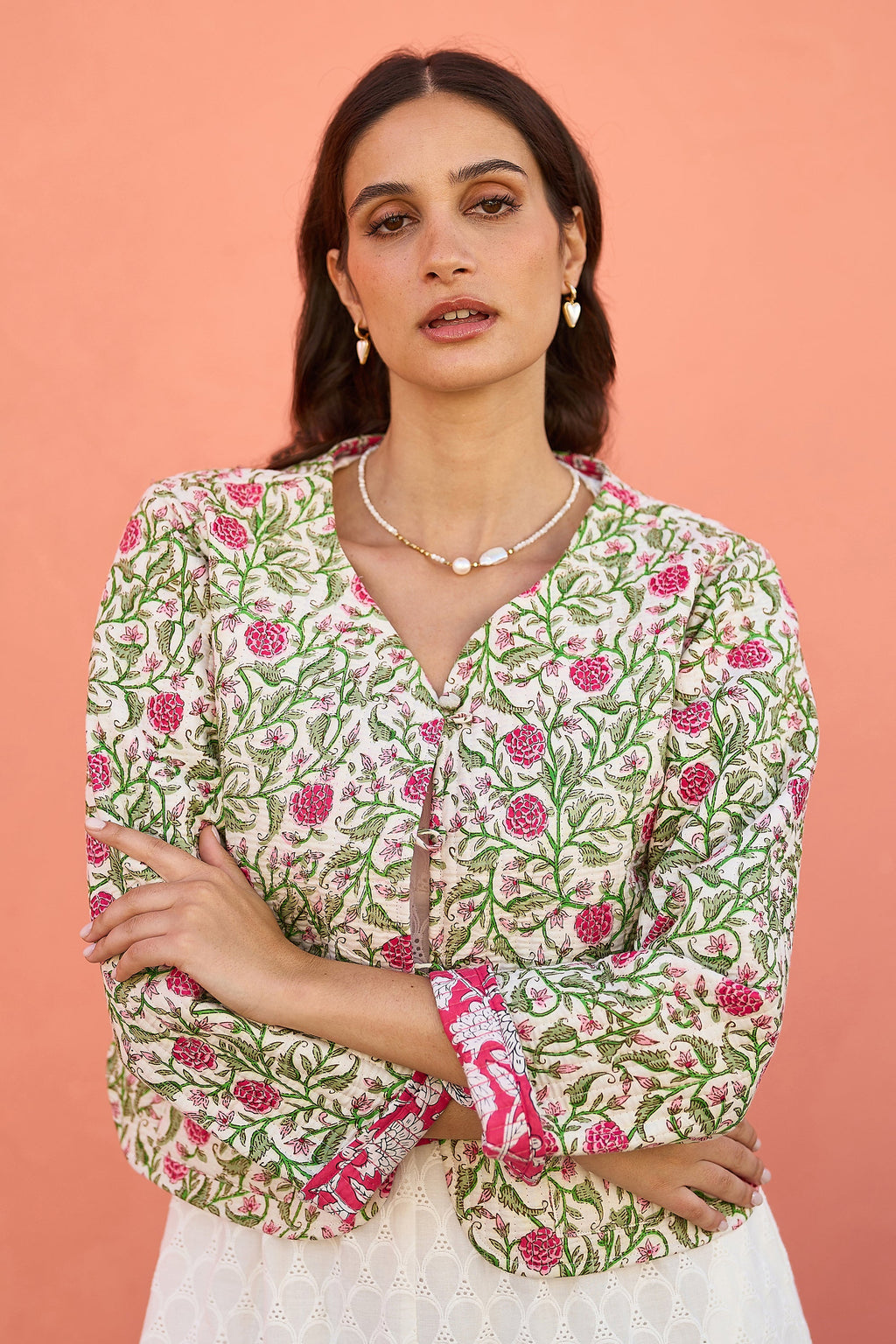 Pink Floral Reversible Cotton Quilted Jacket