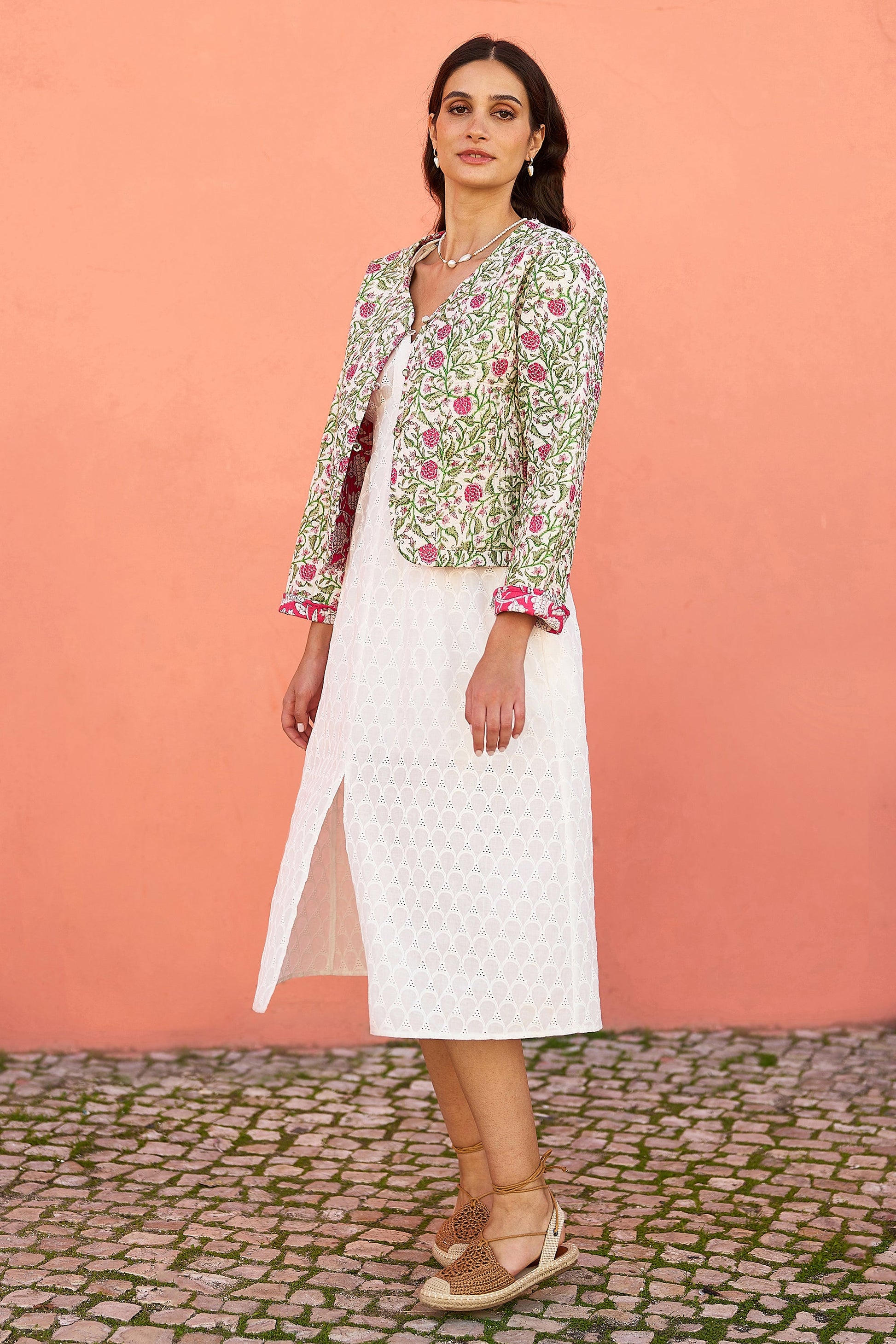 Pink Floral Reversible Cotton Quilted Jacket