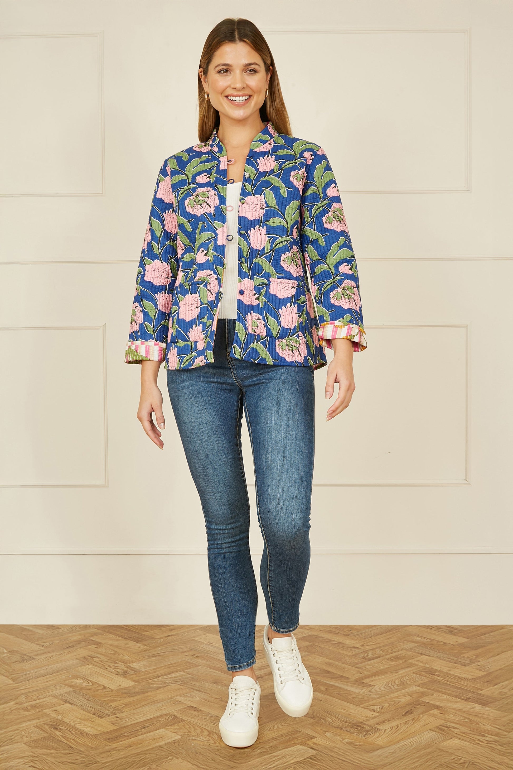Pink Floral Reversible Cotton Quilted Jacket