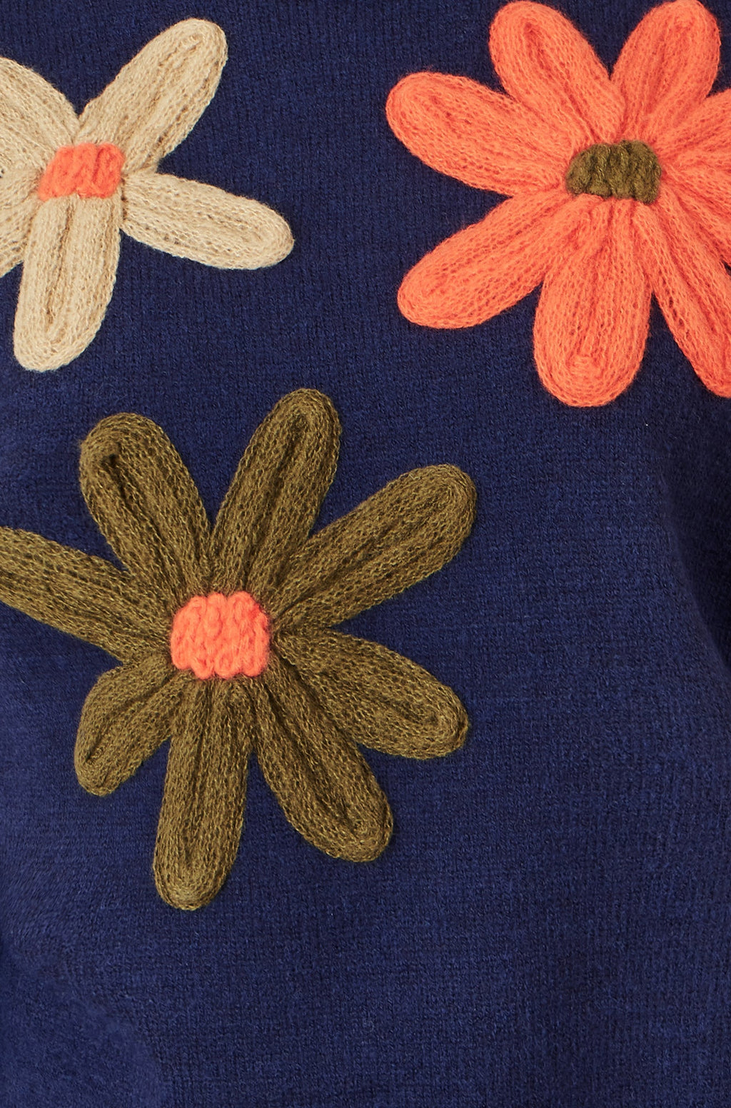 Navy Knitted High Neck Jumper with Applique Flowers