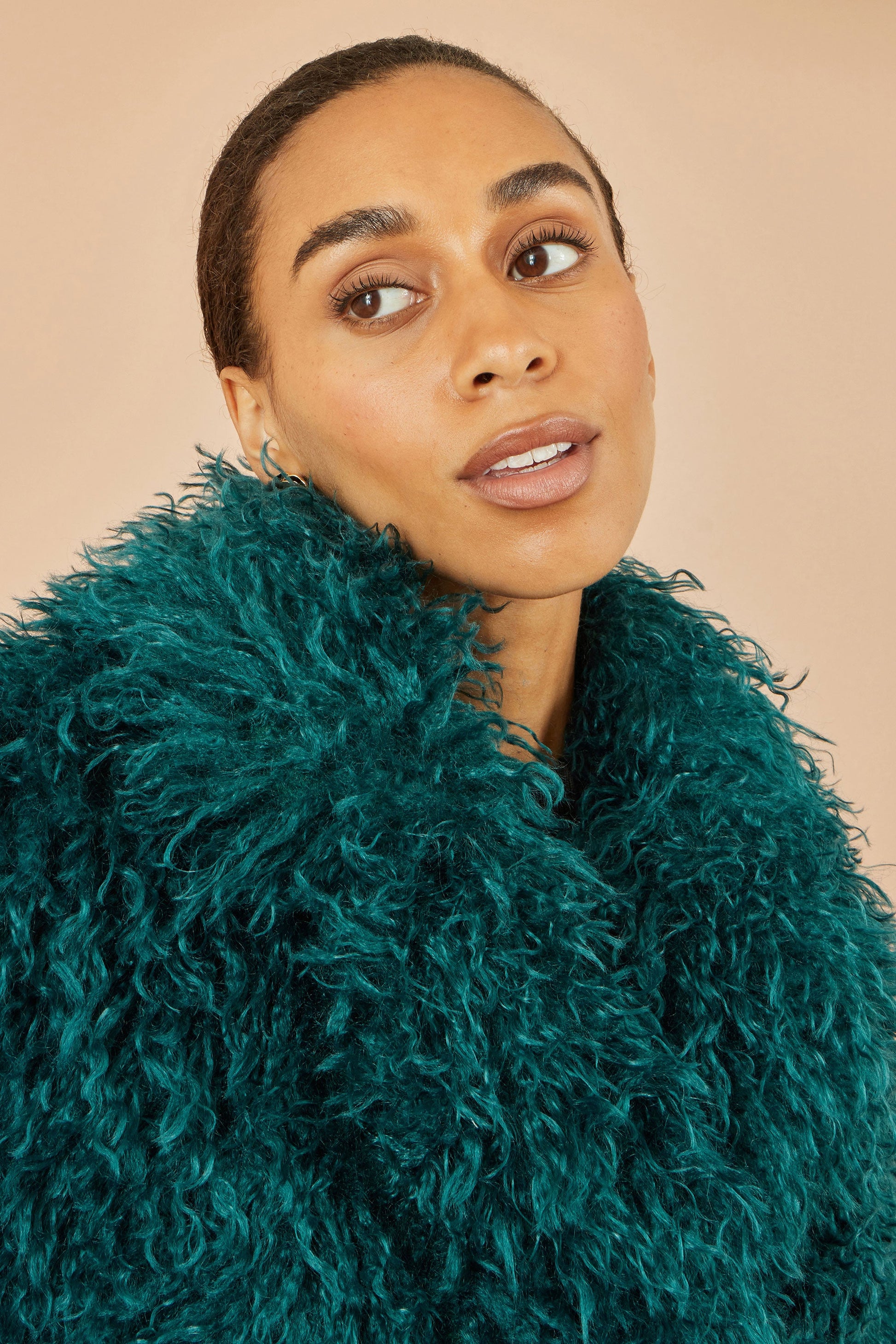 Teal Luxe Long Hair Fur Coat