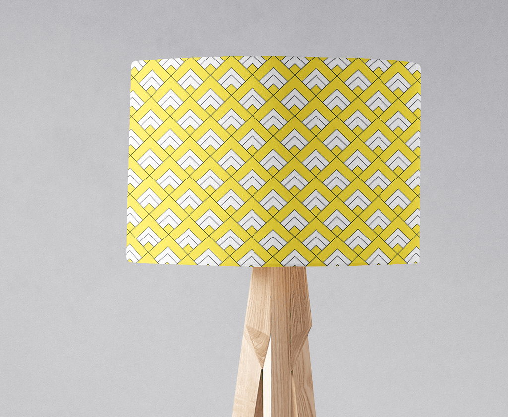 Yellow and White Geometric Tiles Lampshade for Table or Ceiling