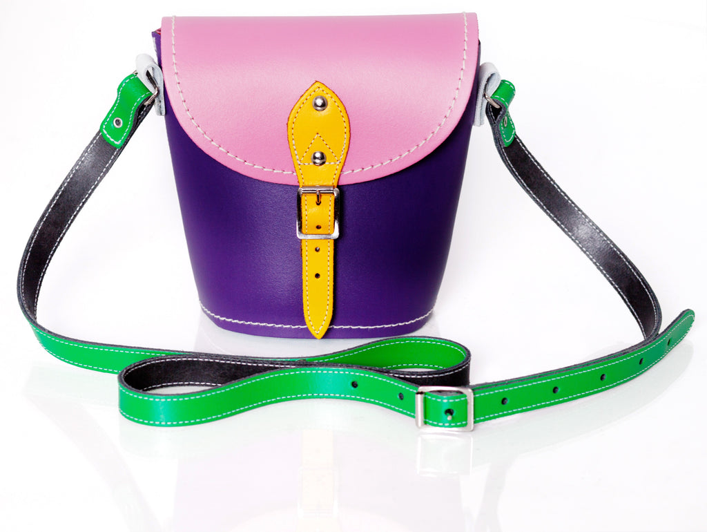 Handmade Leather Barrel Bag in Classic Kaleidoscope - Pre-order Jan 2026 Delivery